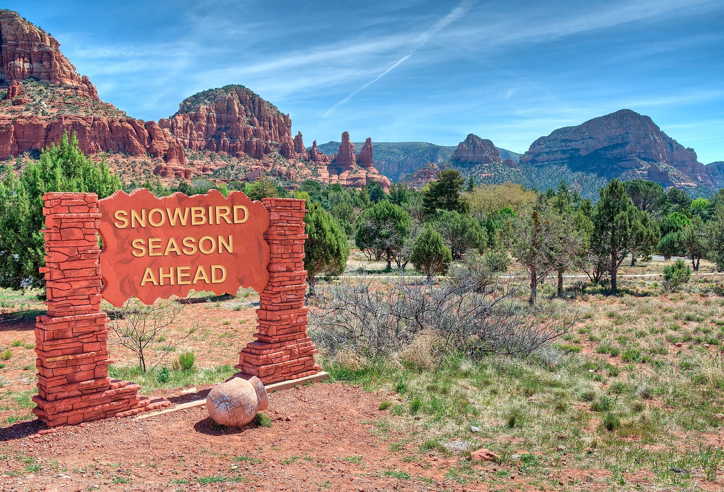 Snowbird Season Ahead sign in Sedona, Arizona.