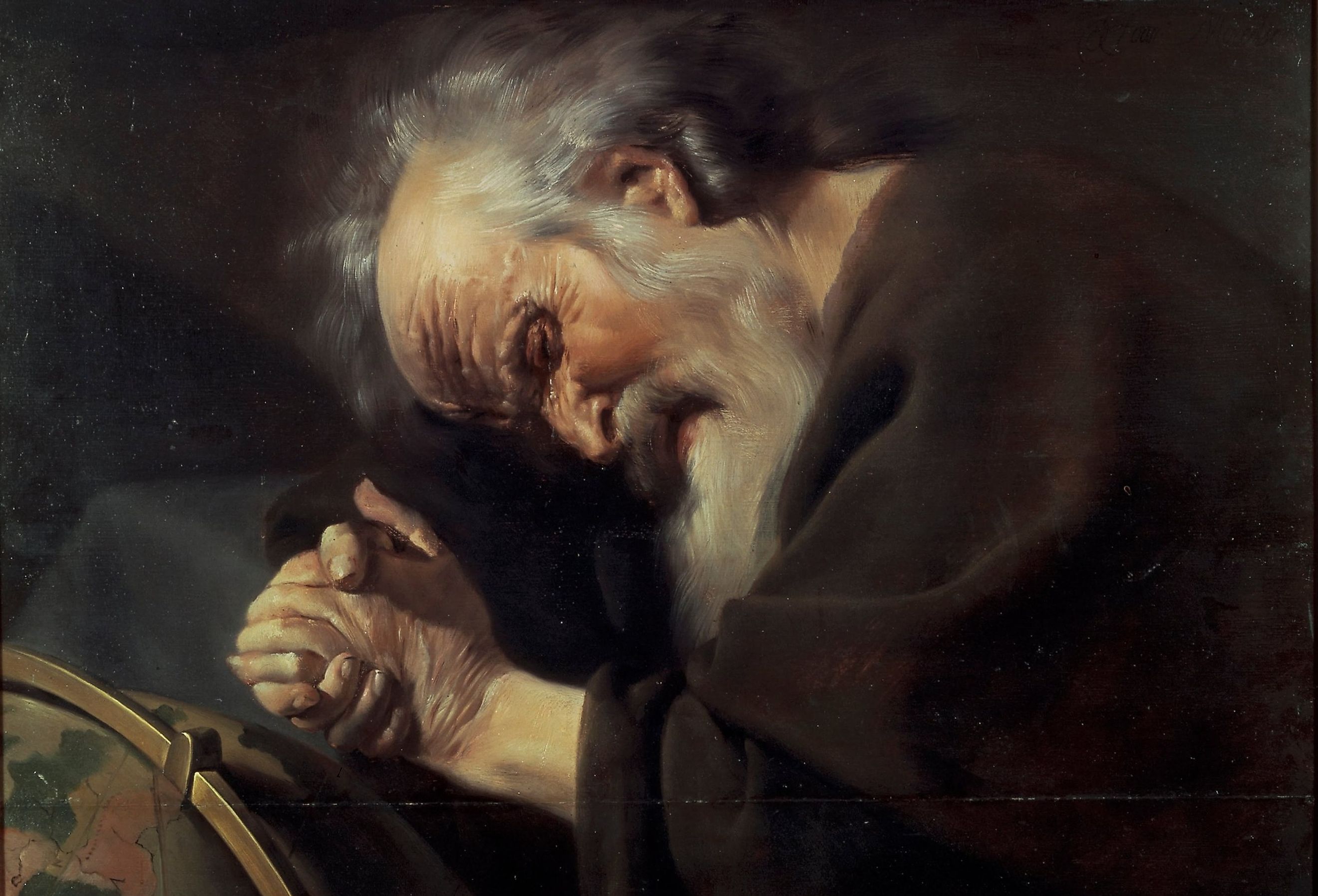 Oil painting of Heraclitus, the Weeping Philosopher.