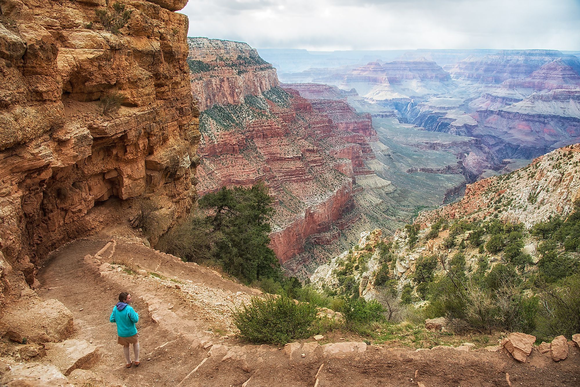 A hiker on the Grand Canyon's Bright Angel Trail.