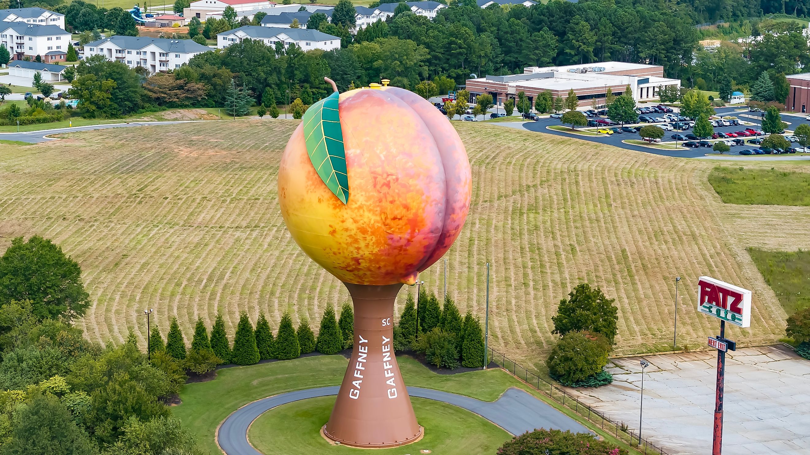 The Peachoid, a 135-foot water tower in Gaffney, South Carolina. Editorial credit: Grindstone Media Group / Shutterstock.com
