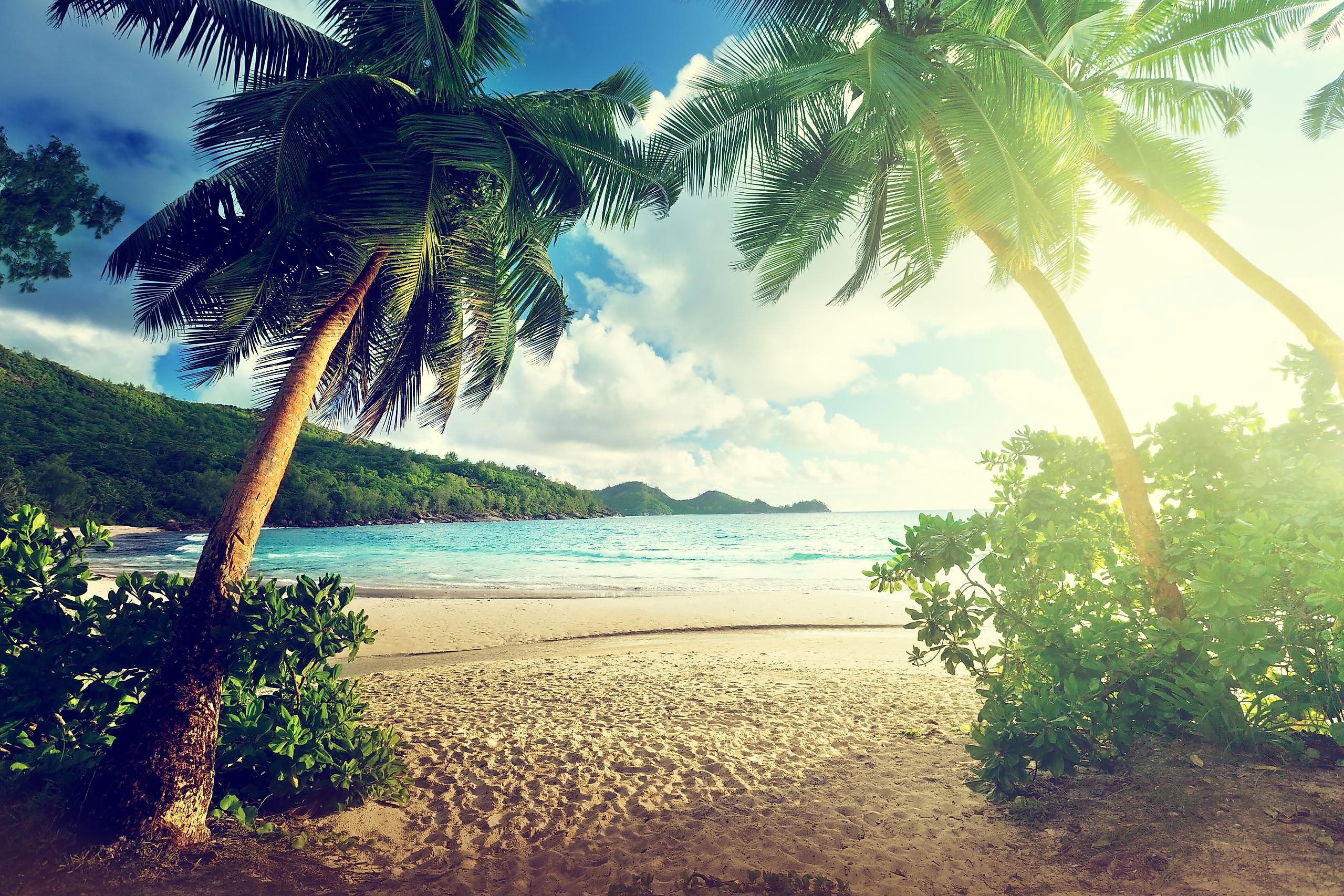 Sunset on the beach Takamaka, Mahe island, Seychelles. Image credit: ESB Professional/Shutterstock.com
