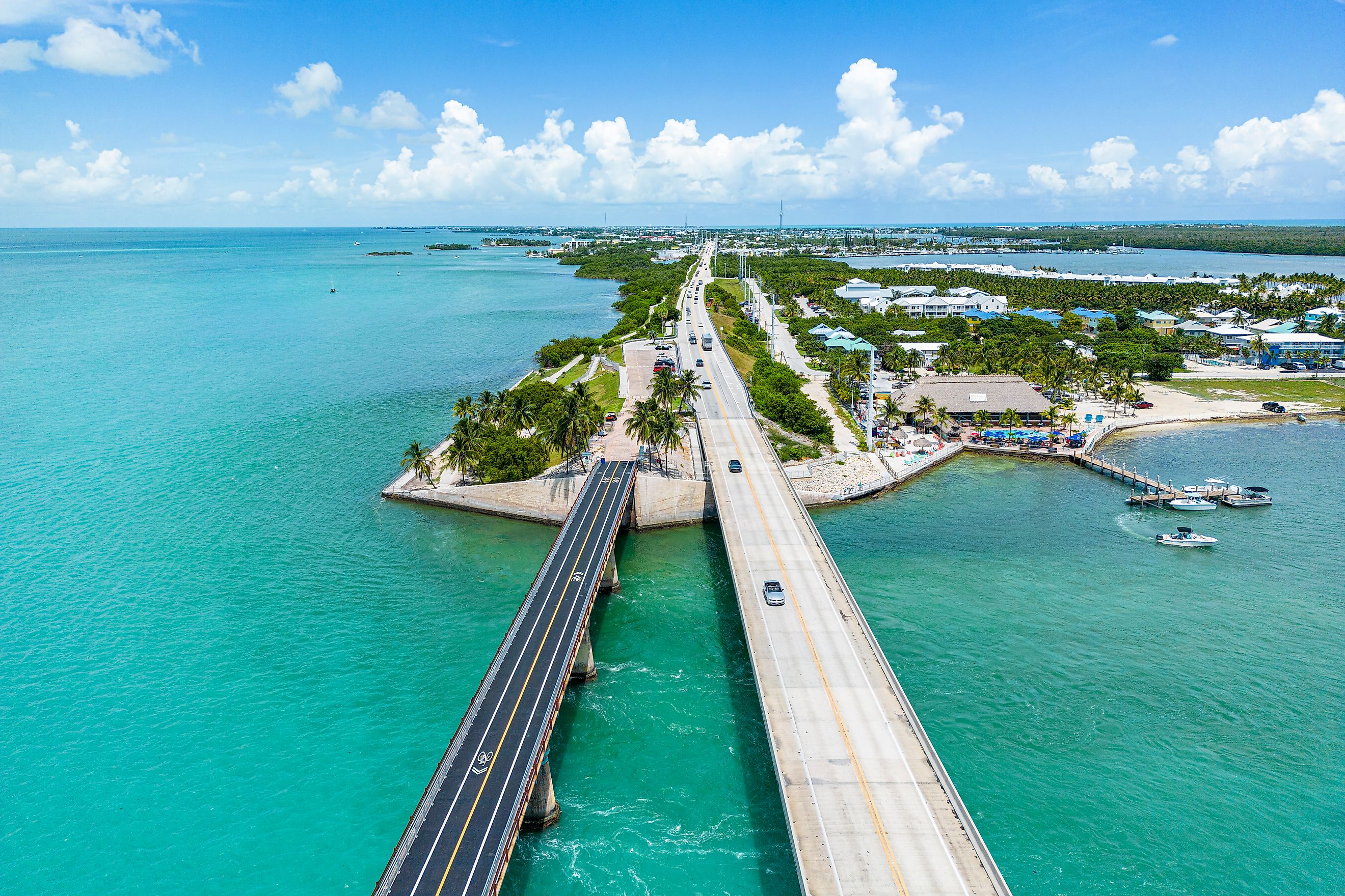 Aerial view of the island Marathon Key and the Seven Mile Bridge