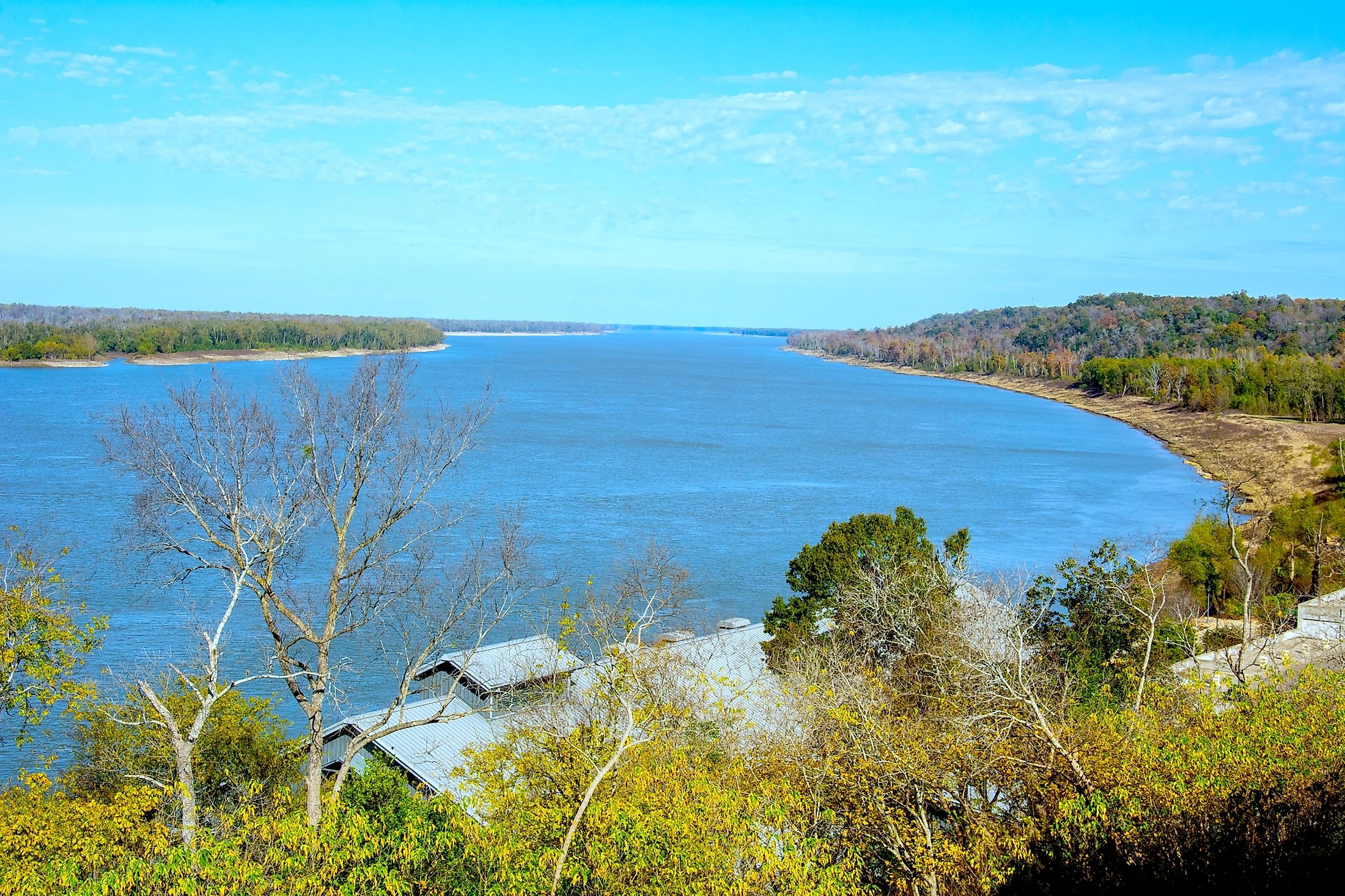 Mississippi River seen from the hill in downtown Natchez, Mississippi.