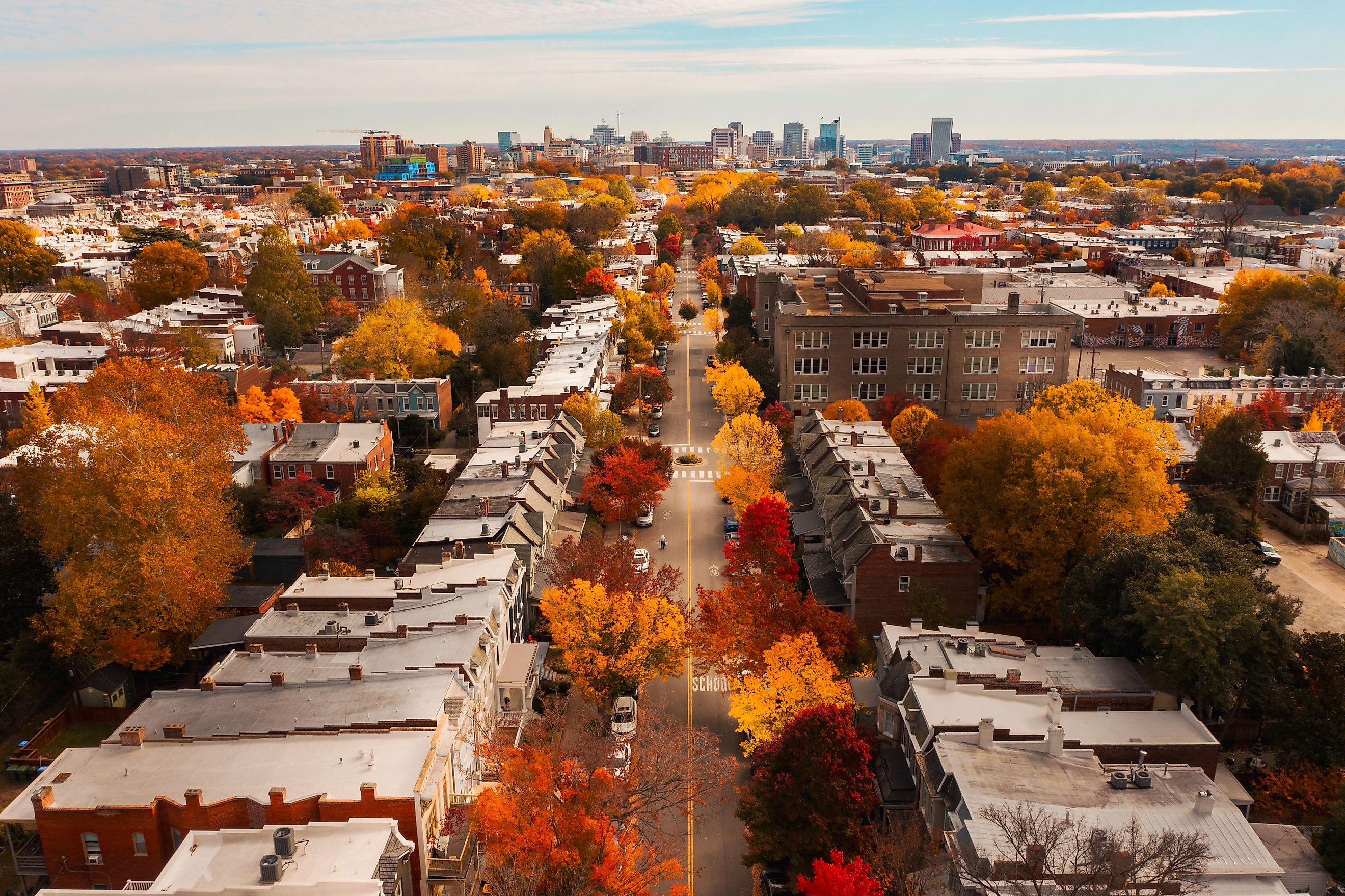 Fall foliage along a street in Richmond, Virginia.