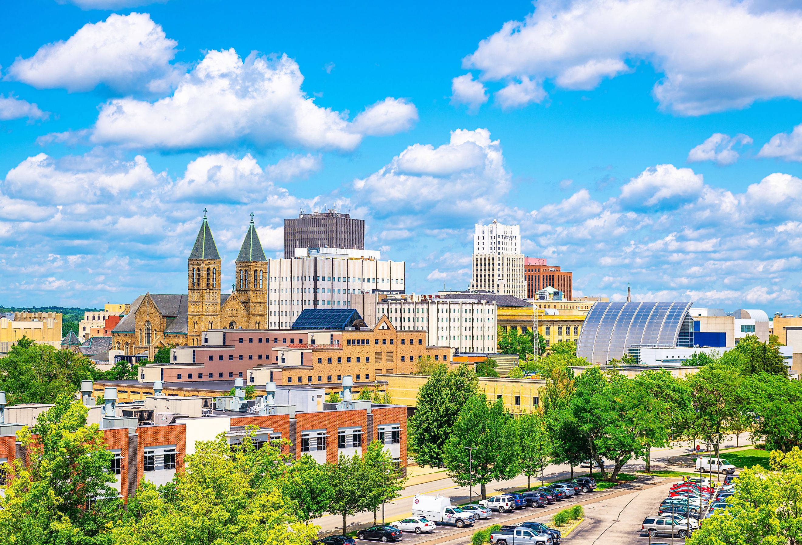 Akron, Ohio downtown city skyline.