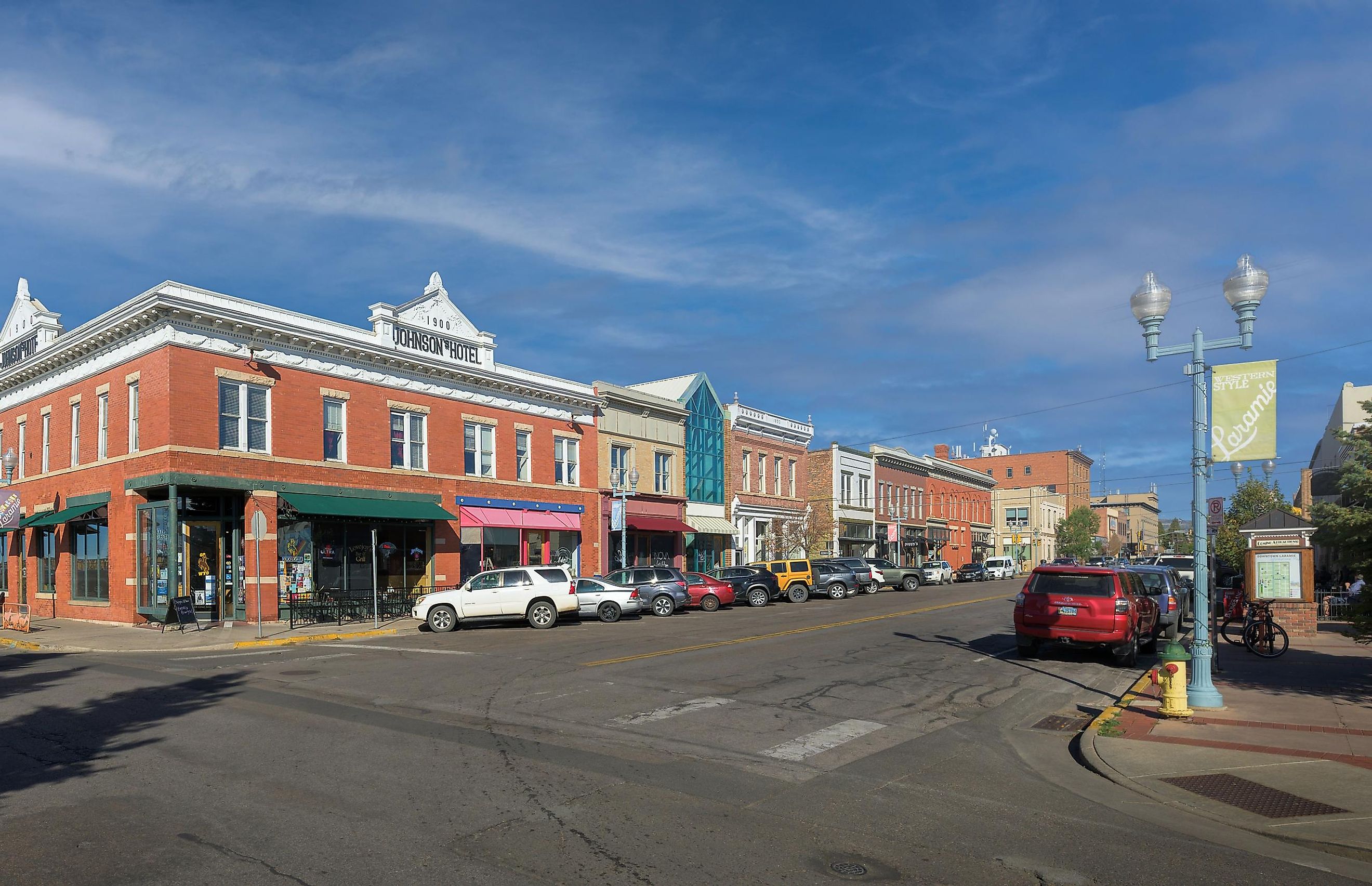 Panoramic view of downtown Laramie from the intersection of 1st Street Grand Avenue