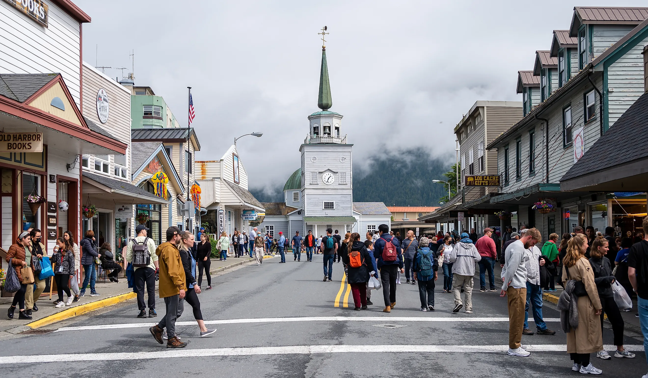 View of the historic Main Street in Sitka, Alaska. Editorial credit: Jeff Whyte / Shutterstock.com.