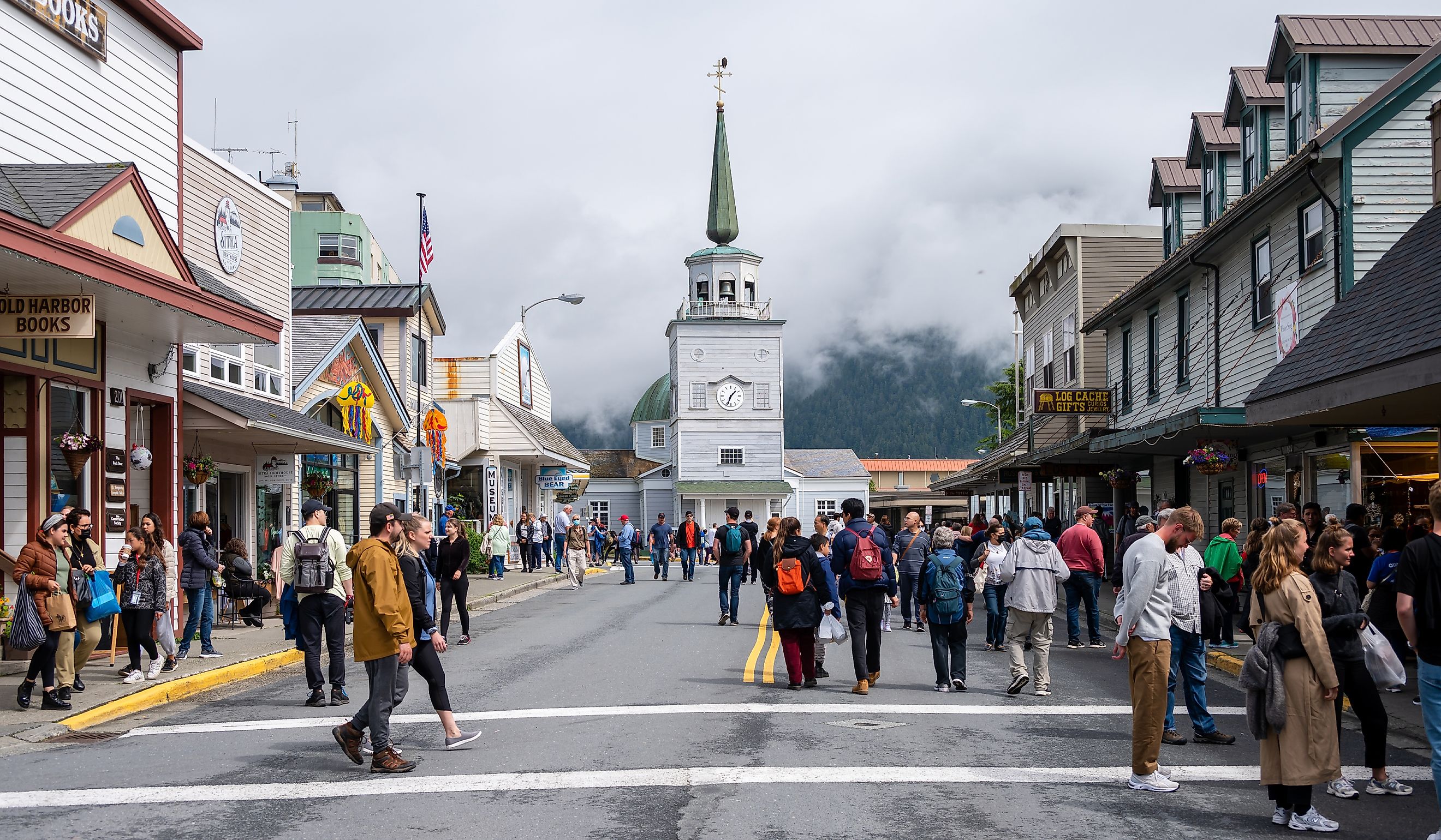 View of the historic Main Street in Sitka, Alaska. Editorial credit: Jeff Whyte / Shutterstock.com.