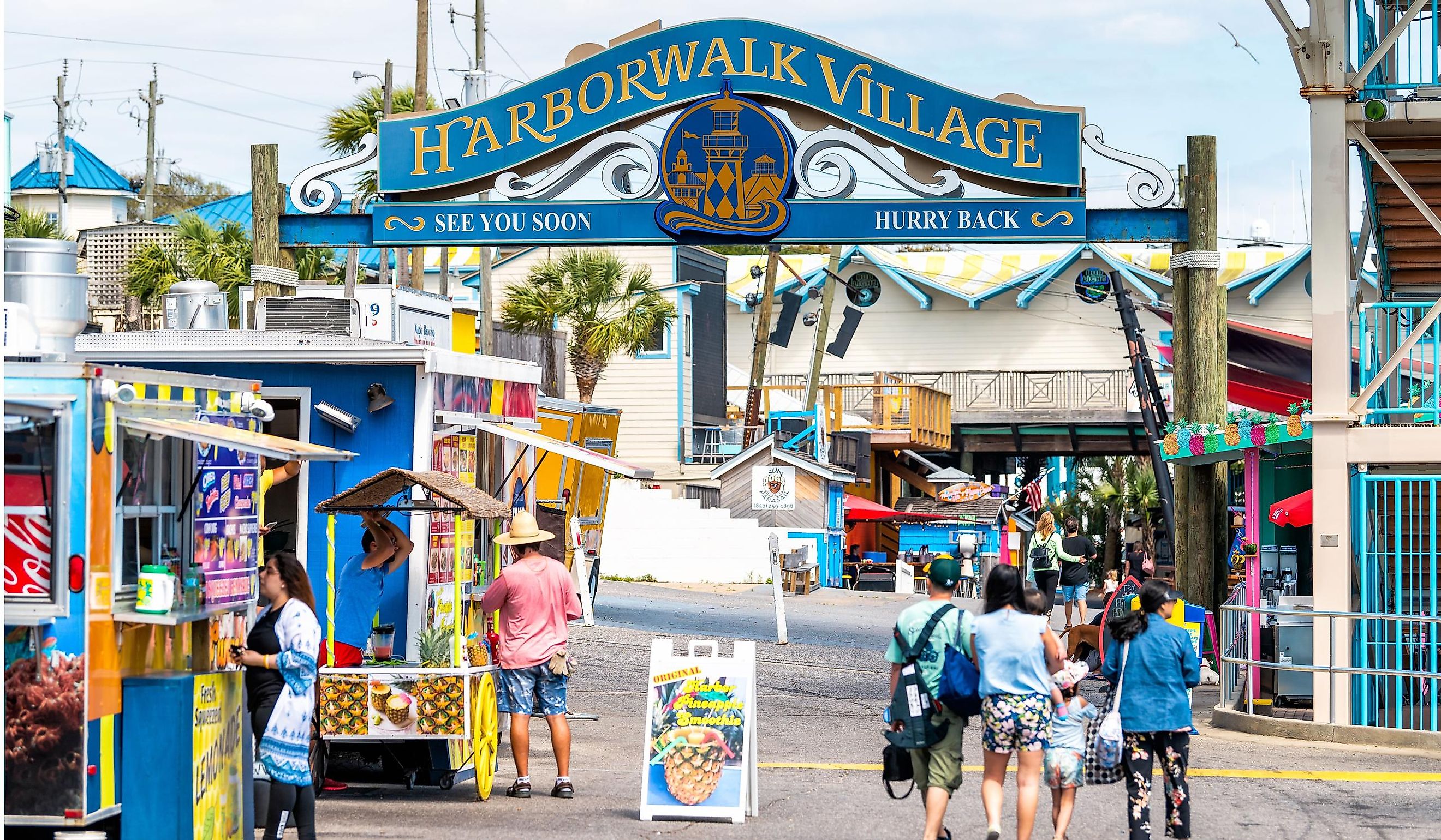 Sign for Harborwalk Village in Emerald Grande Coast in Florida Panhandle. Editorial Credit: Andriy Blokhin / Shutterstock.com