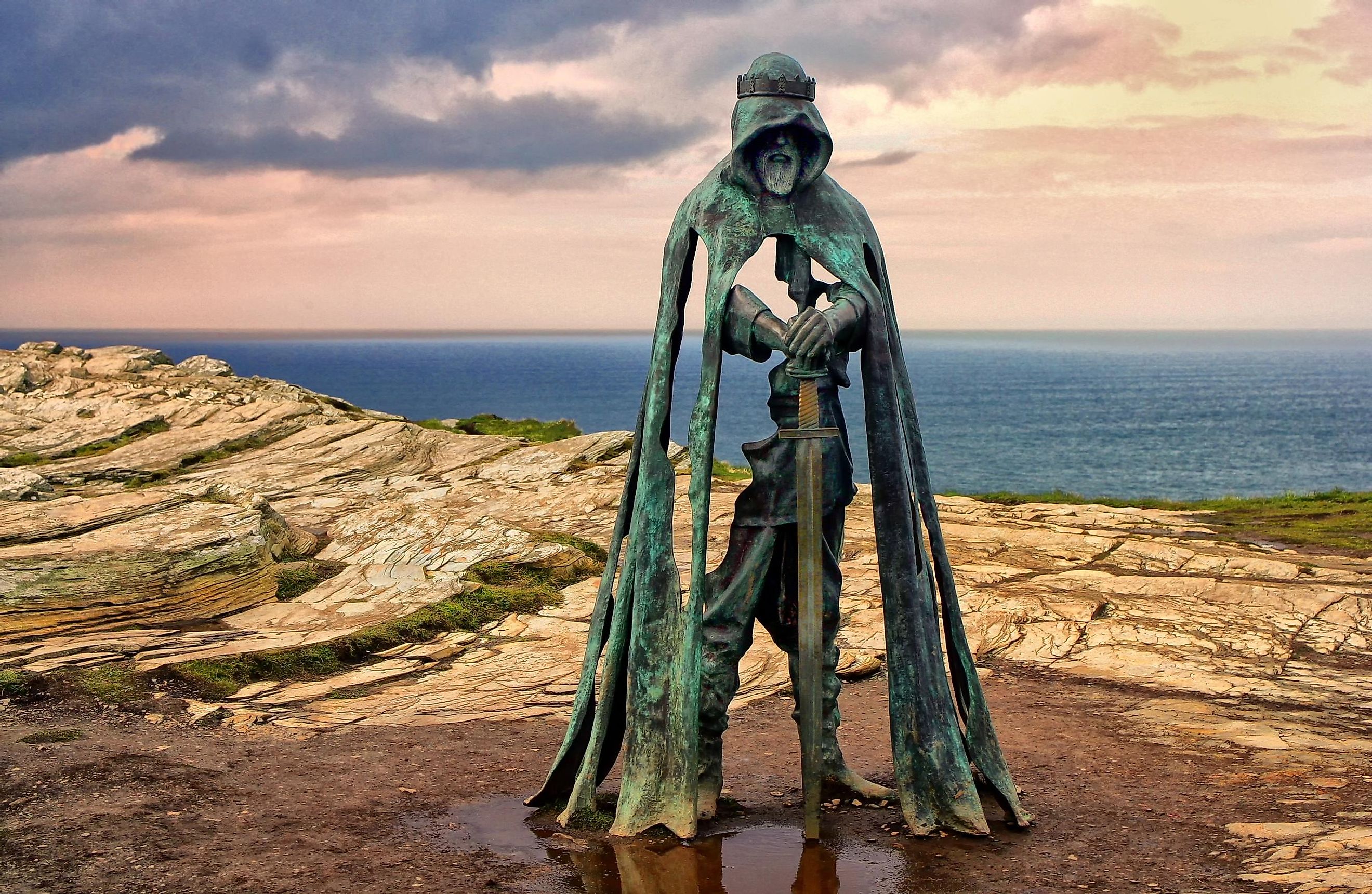 A statue of King Arthur in Cornwall, England. Editorial credit: Gary Perkin / Shutterstock.com