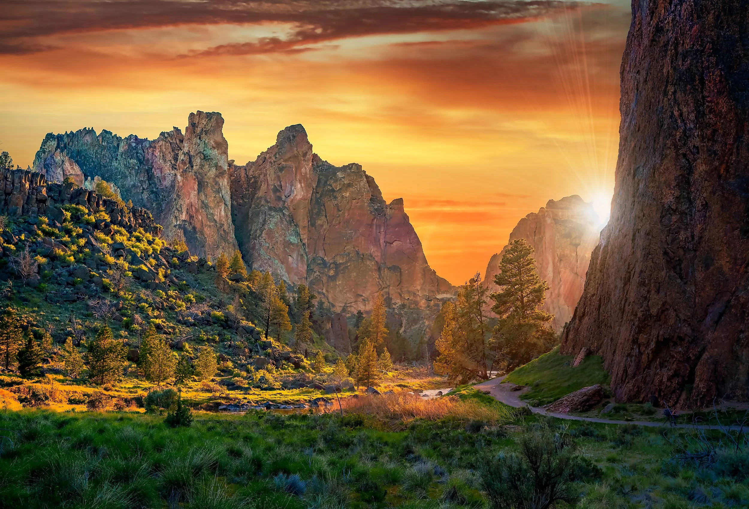 The towering cliffs at Smith Rock State Park near Bend, Oregon.