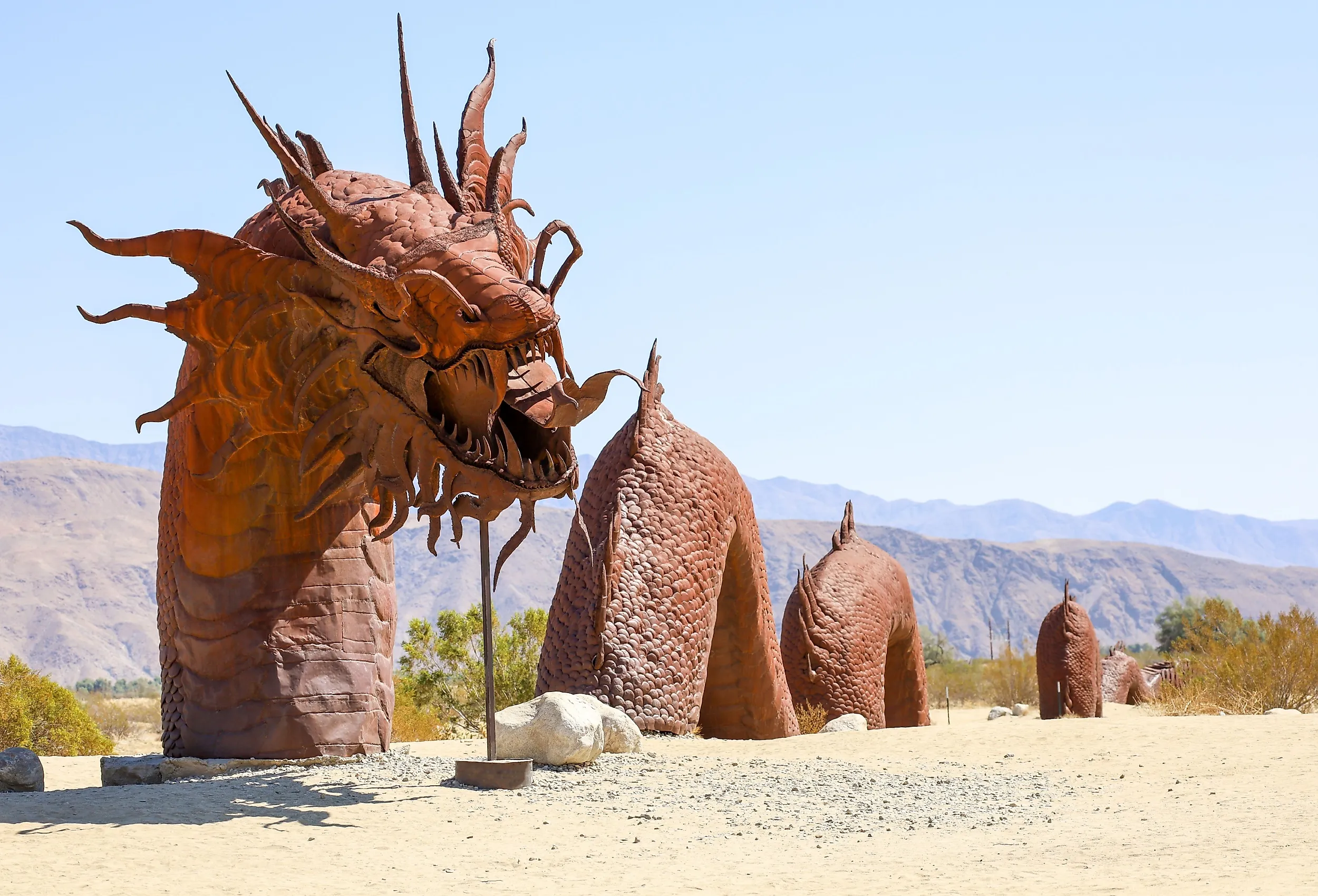  Borrego Springs desert snake metal sculpture in the Galleta Meadows in California. Image credit: Rosamar via Shutterstock.