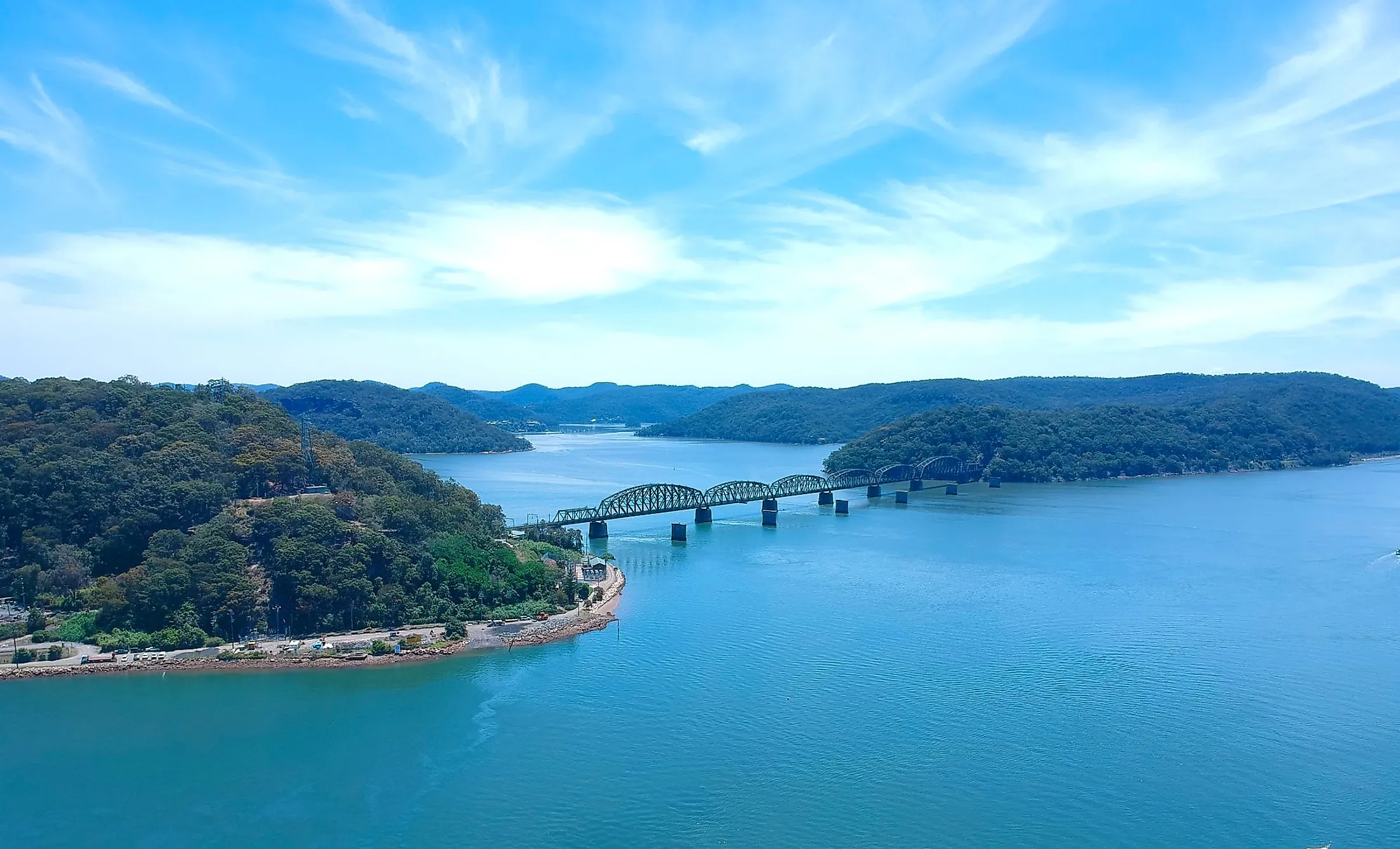 Panoramic view of Hawkesbury River Brooklyn Bridge area in Sydney, Australia. 