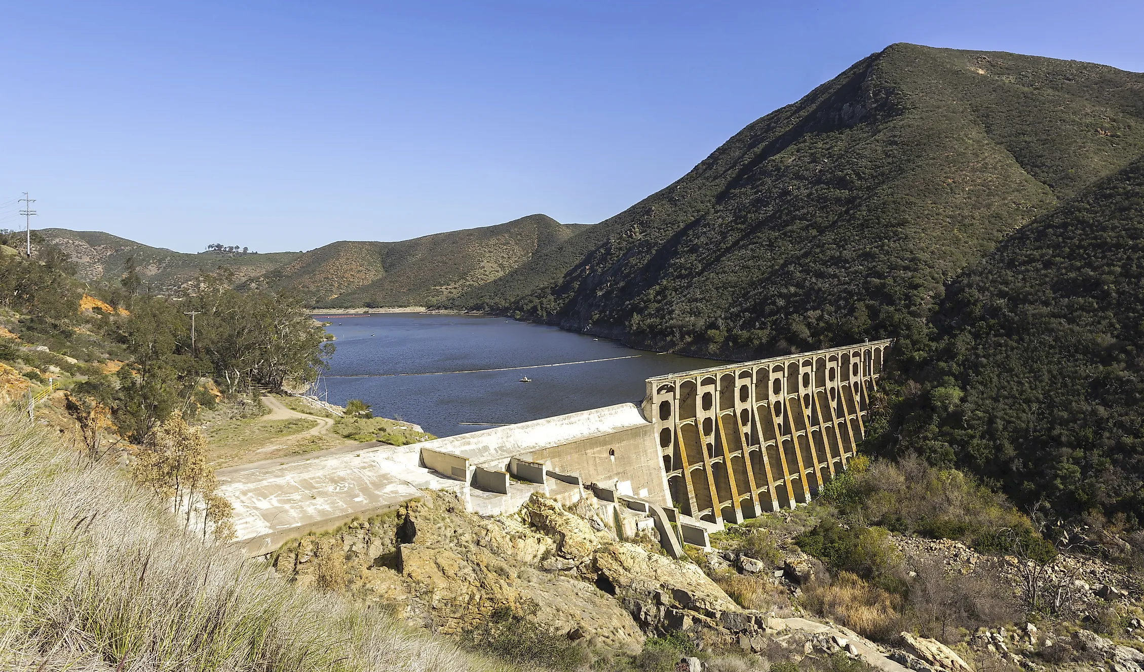 Aerial view of Hodges Dam in San Diego County, California.