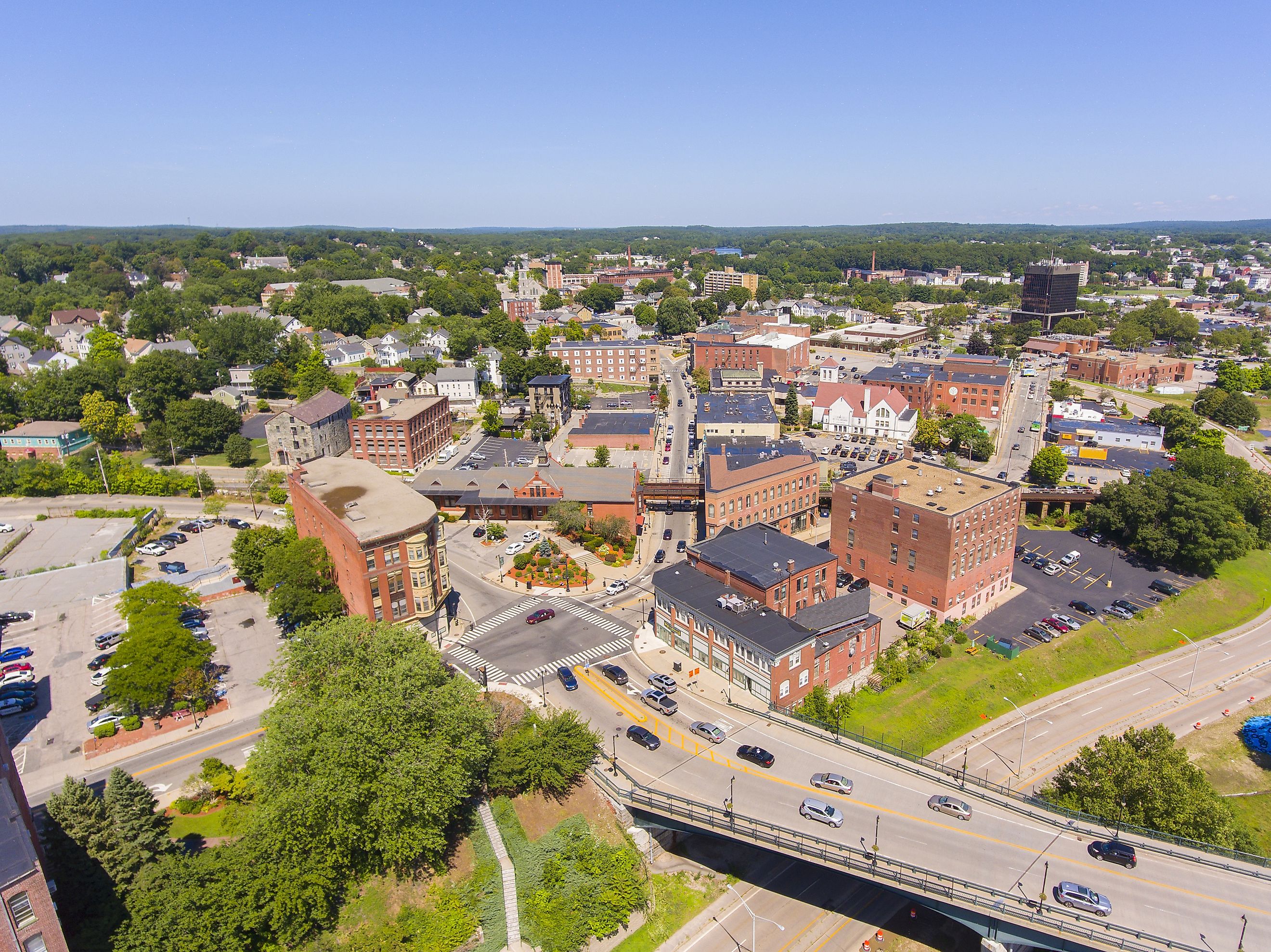 Aerial view of downtown Woonsocket, Rhode Island.