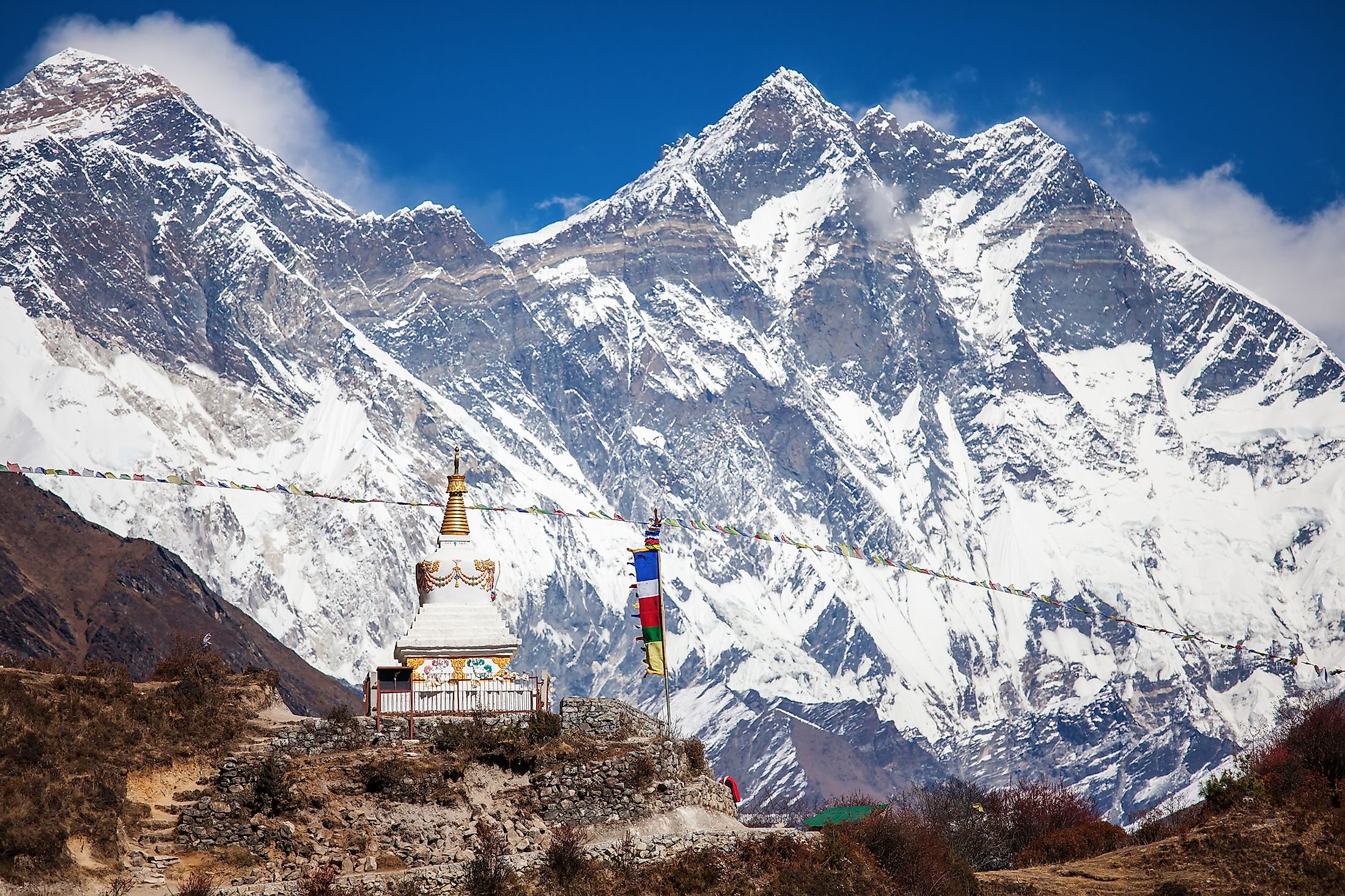 The tall peaks of the Himalayas dominate the northernmost parts of India.