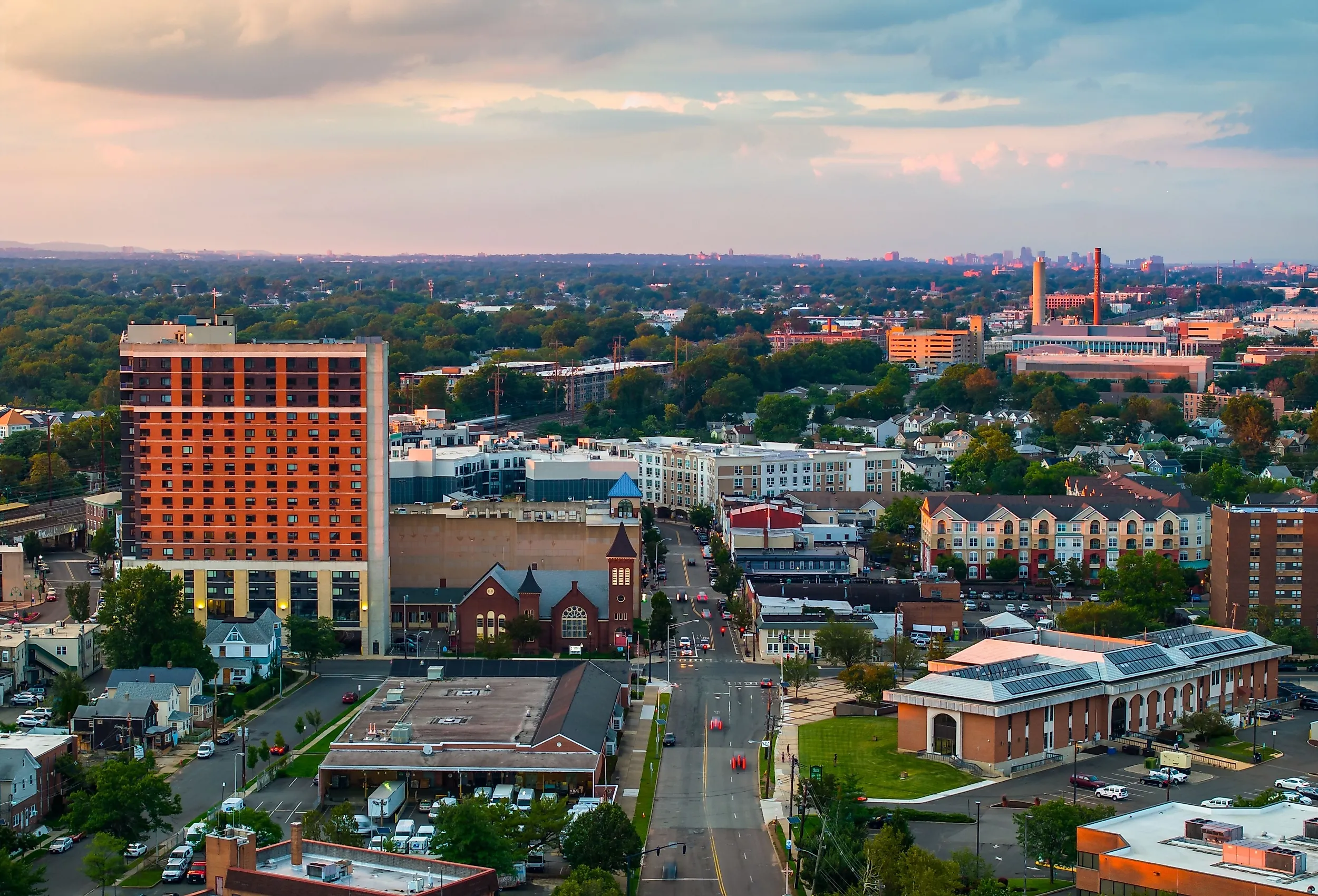 Aerial view of downtown Rahway, New Jersey. 