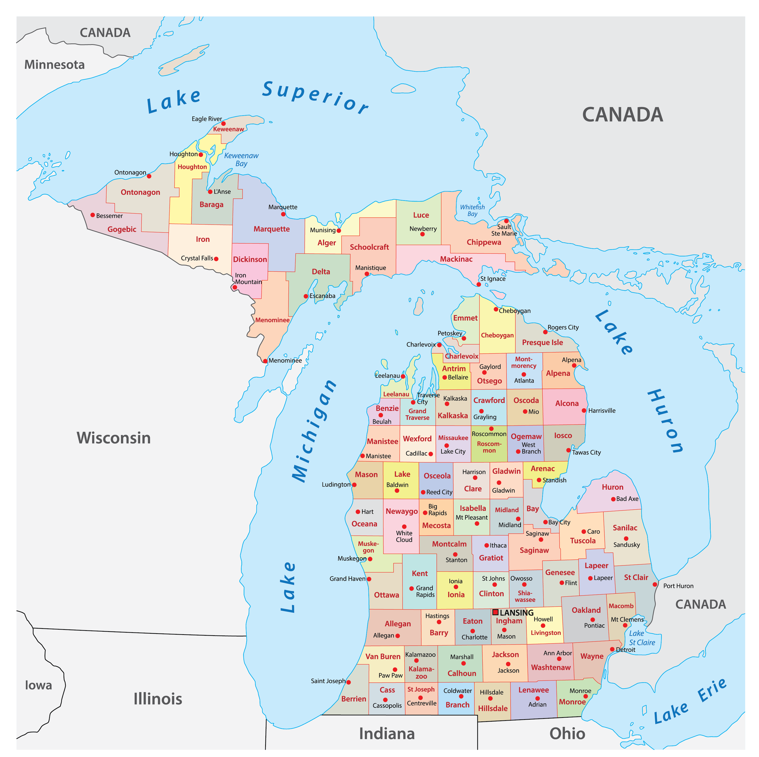 Michigan Map With County Names - Map of world