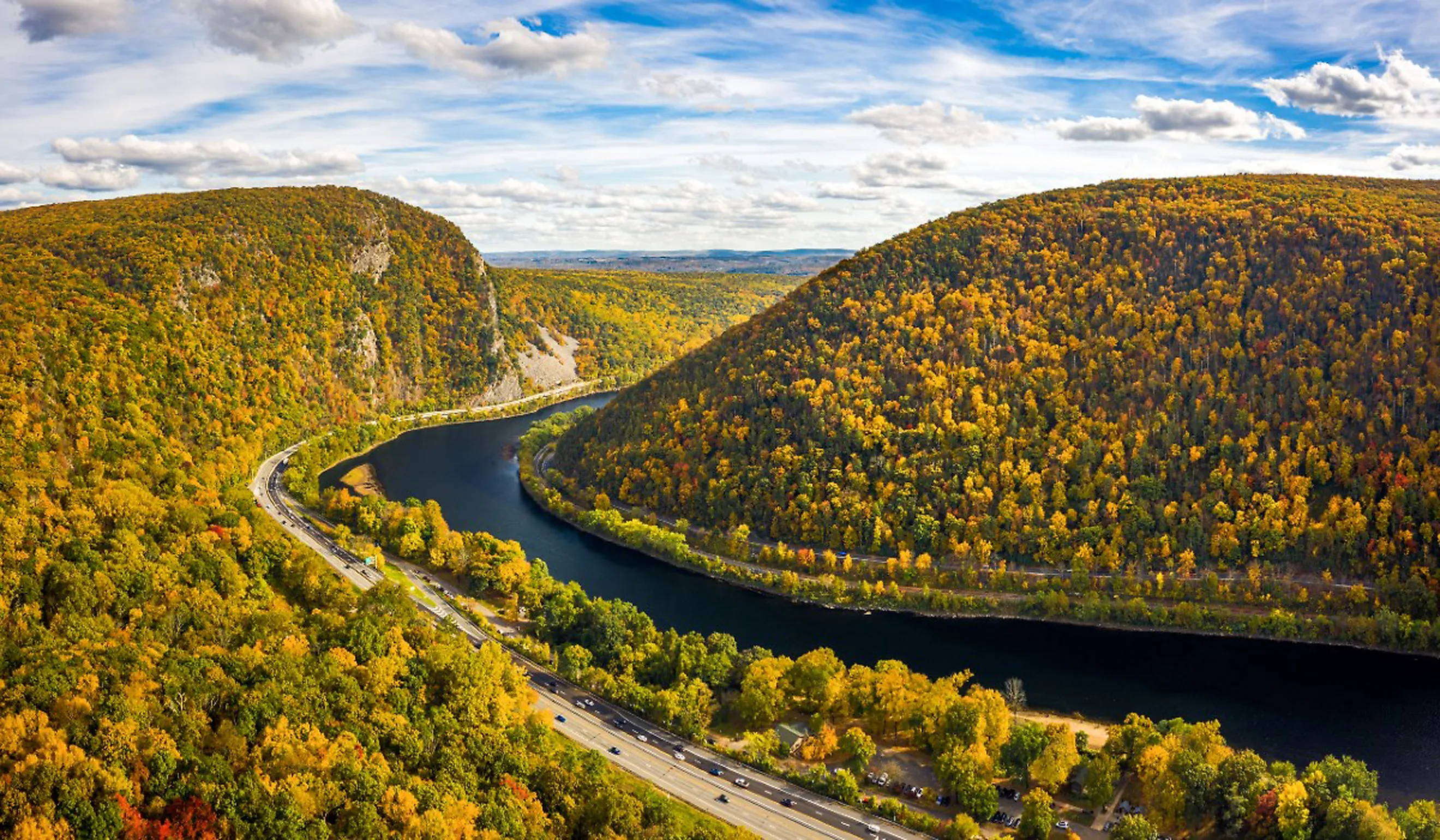 The Delaware Water Gap with fall colors.