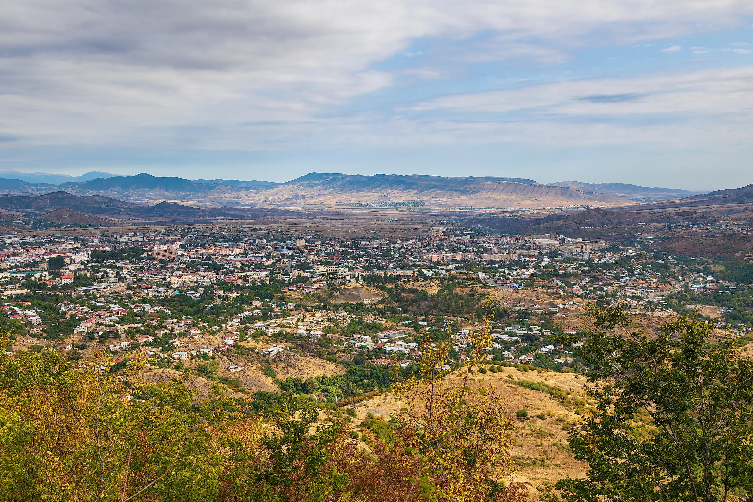 Stepanakert, seen from the surrounding mountains in Nagorno-Karabakh.