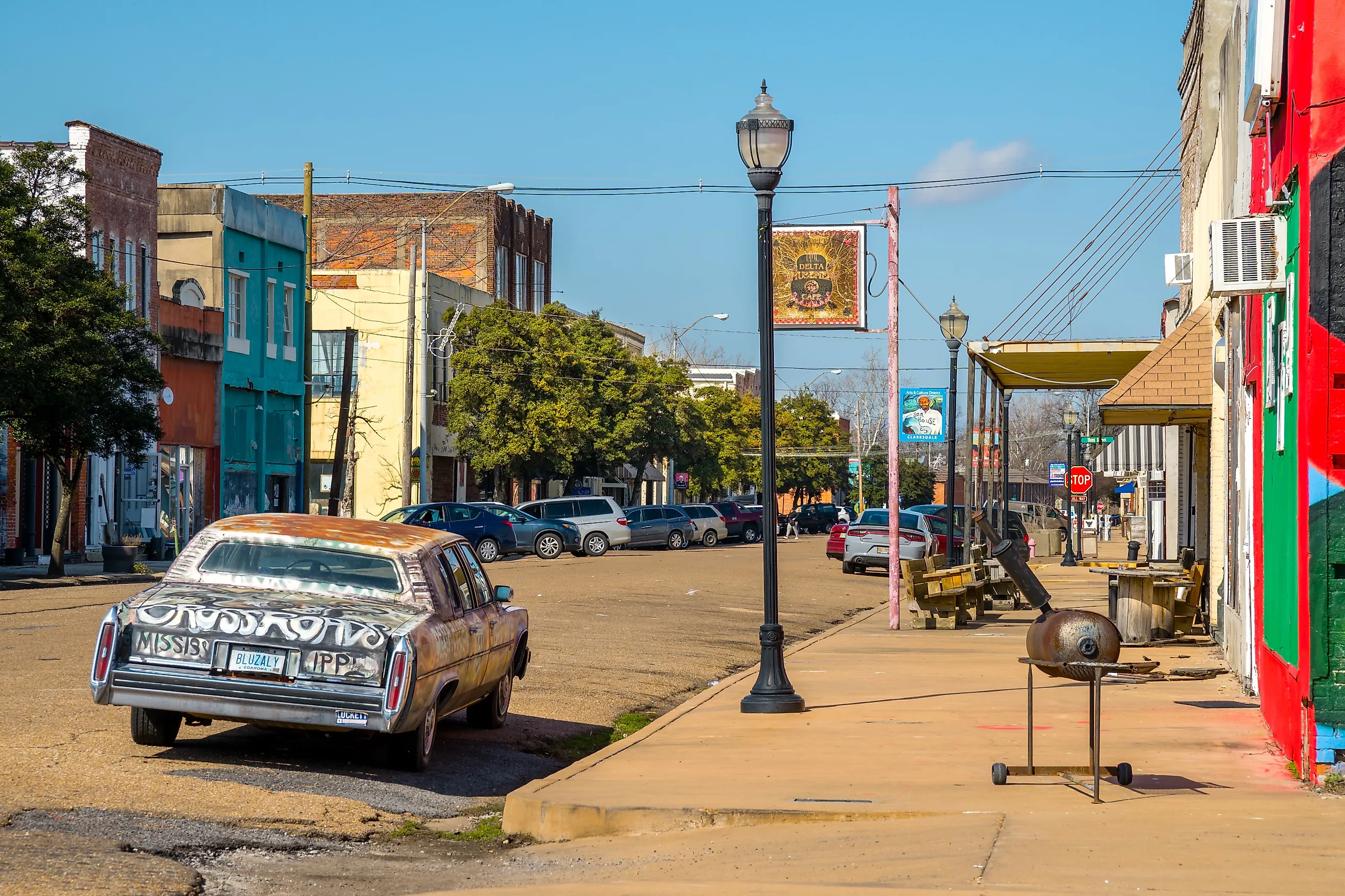 Downtown Clarksdale, Mississippi reveals the unique history.