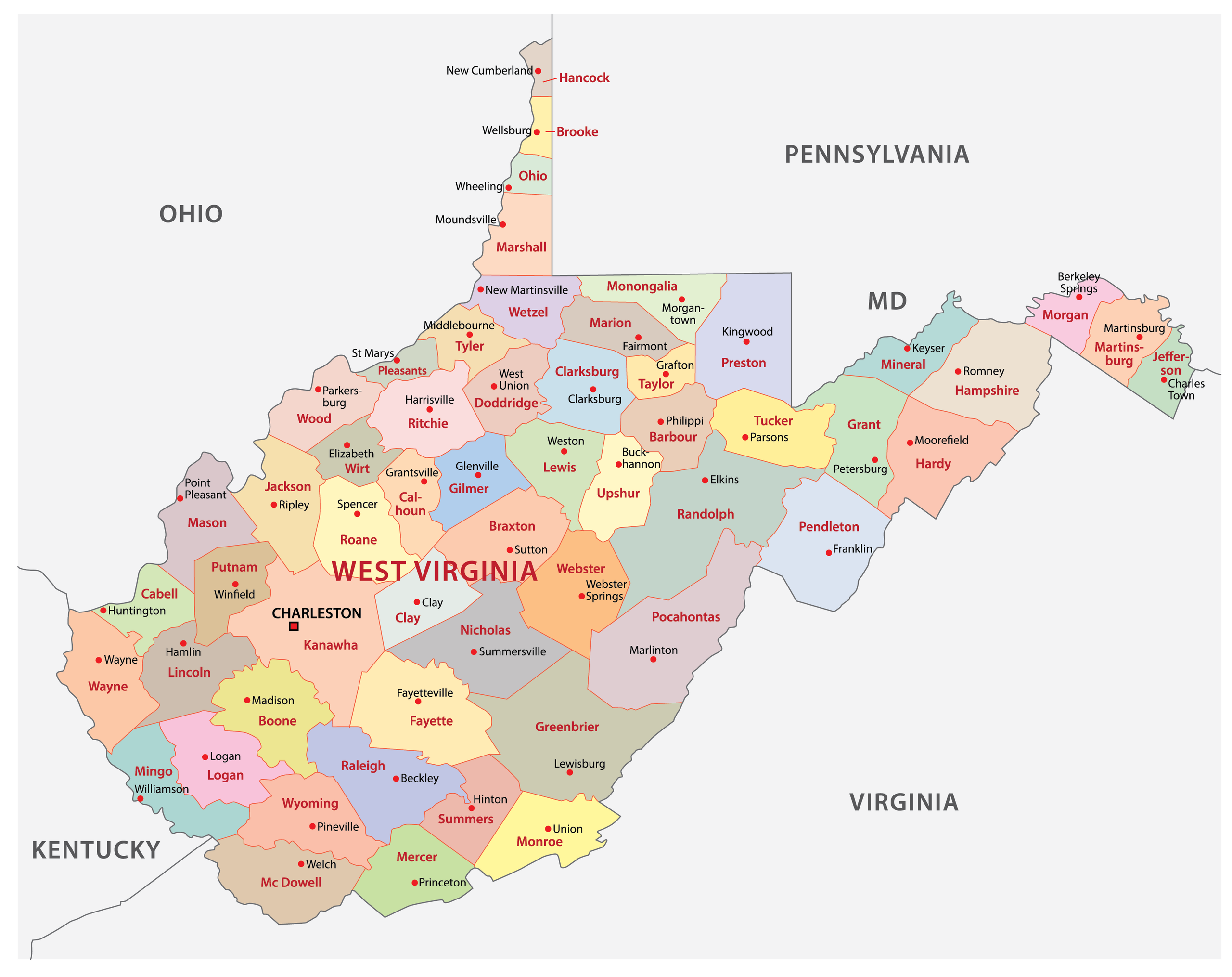 Printable Wv County Map