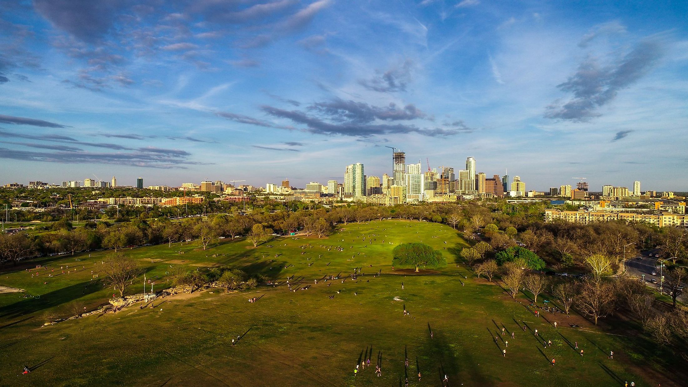 Aerial view of Zilker Park in Austin, Texas. 