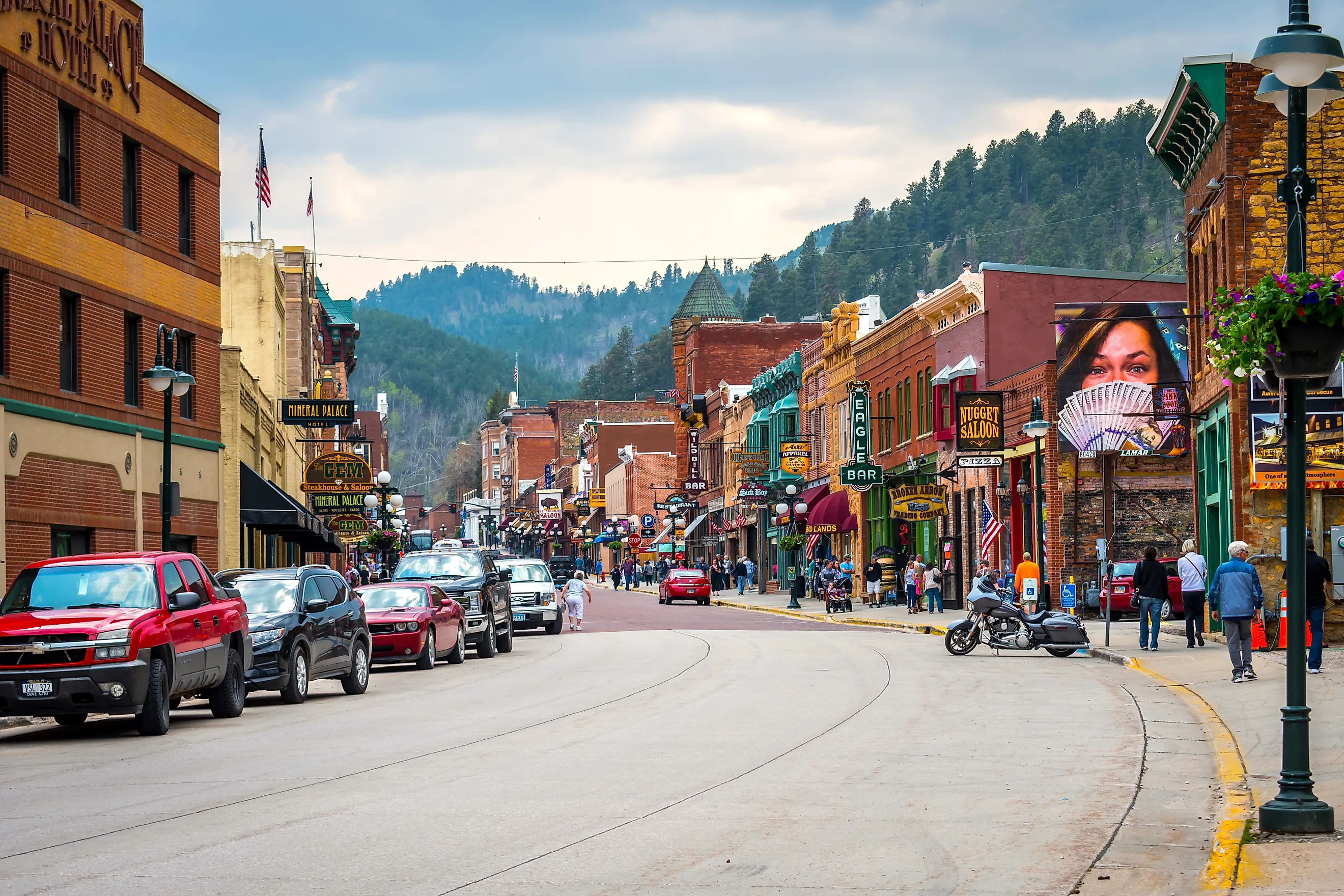 The vibrant Main Street in Deadwood, South Dakota.