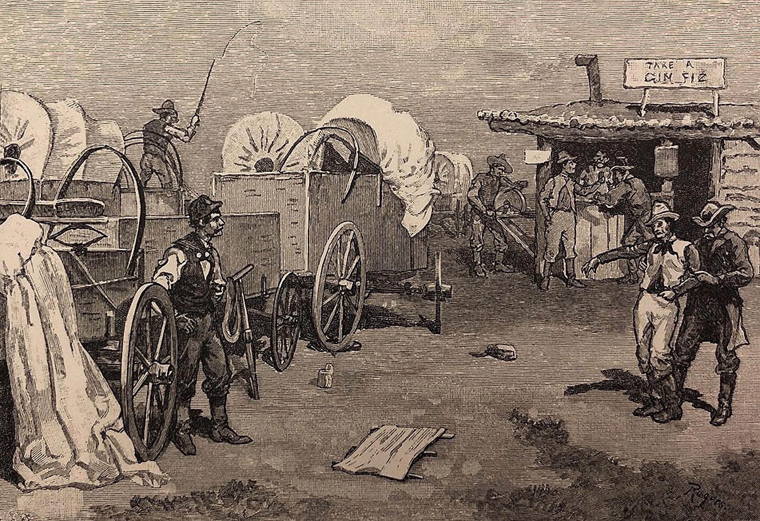 covered wagons on the Santa Fe Trail