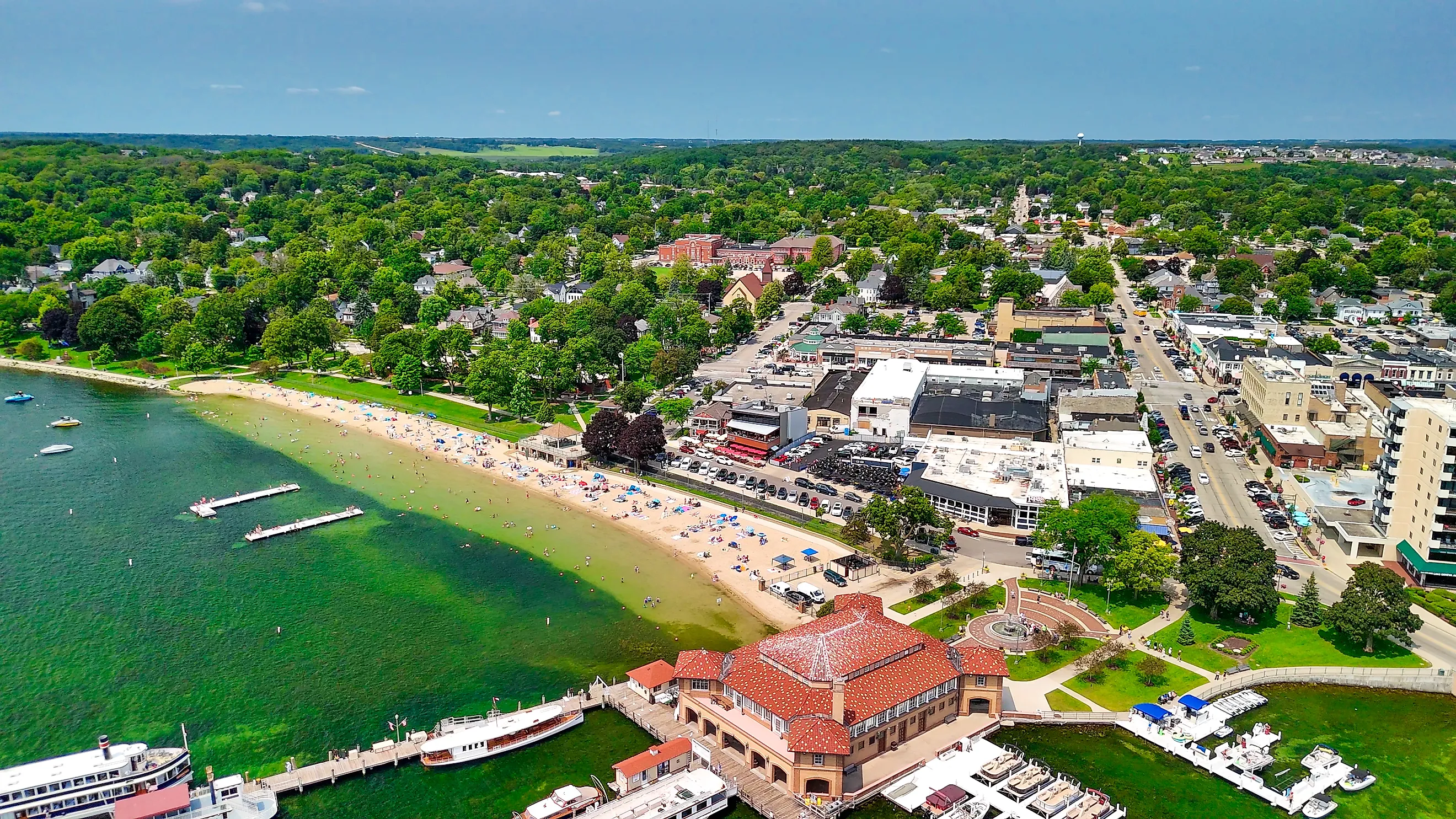 Aerial view of Lake Geneva, Wisconsin.