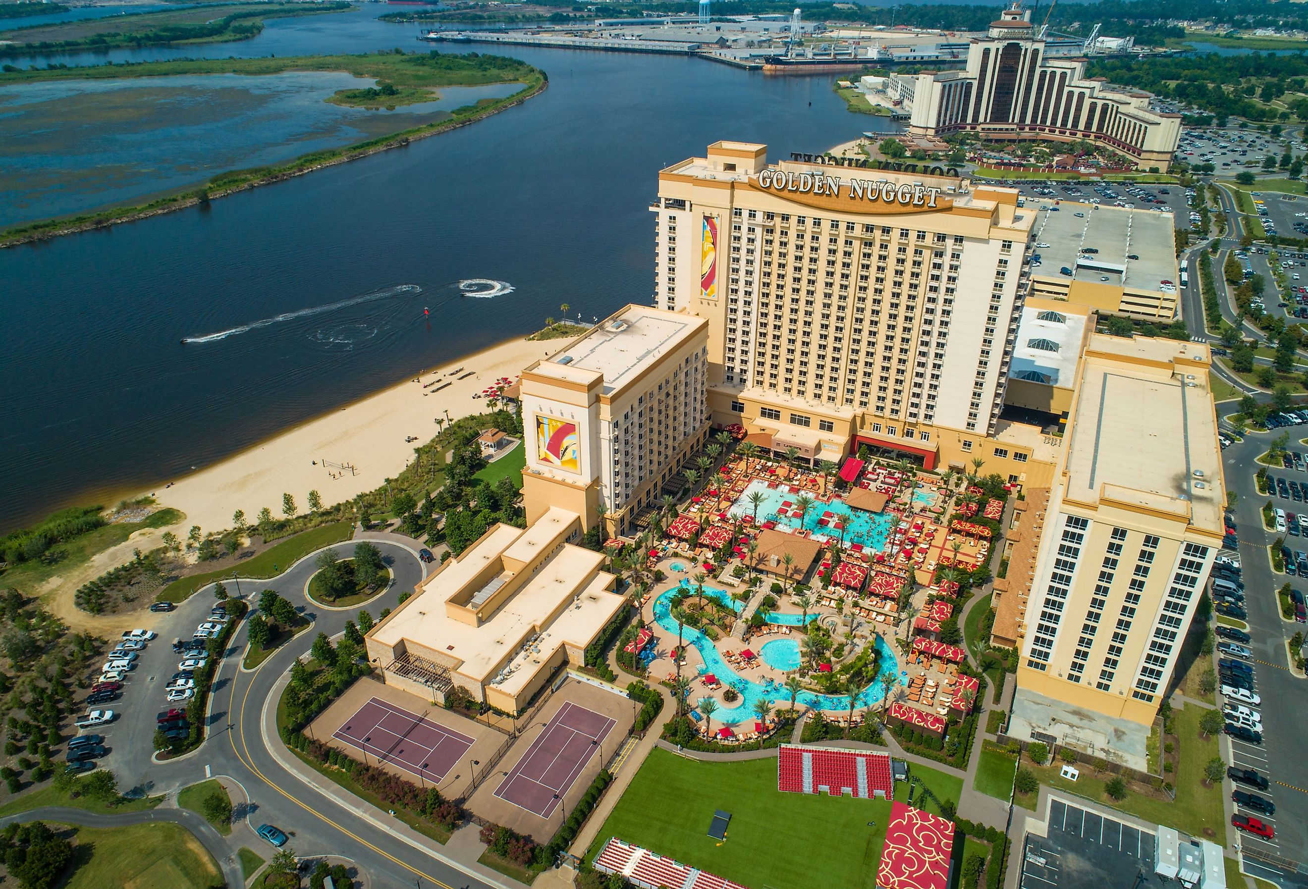 Aerial drone photo Golden Nugget Casino Resort Lake Charles Louisiana, US. Image credit Felix Mizioznikov via Shutterstock