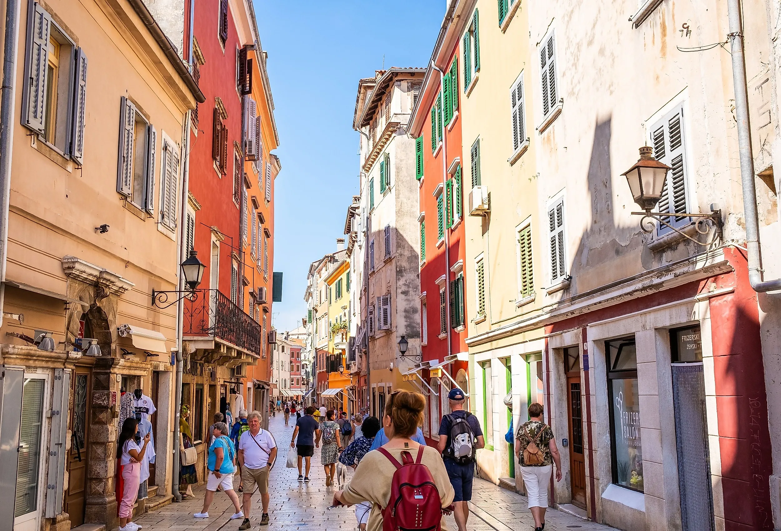 A vibrant street in Rovinj's Old Town, Rovinj, Croatia. Editorial credit: Ivan Klindic / Shutterstock.com