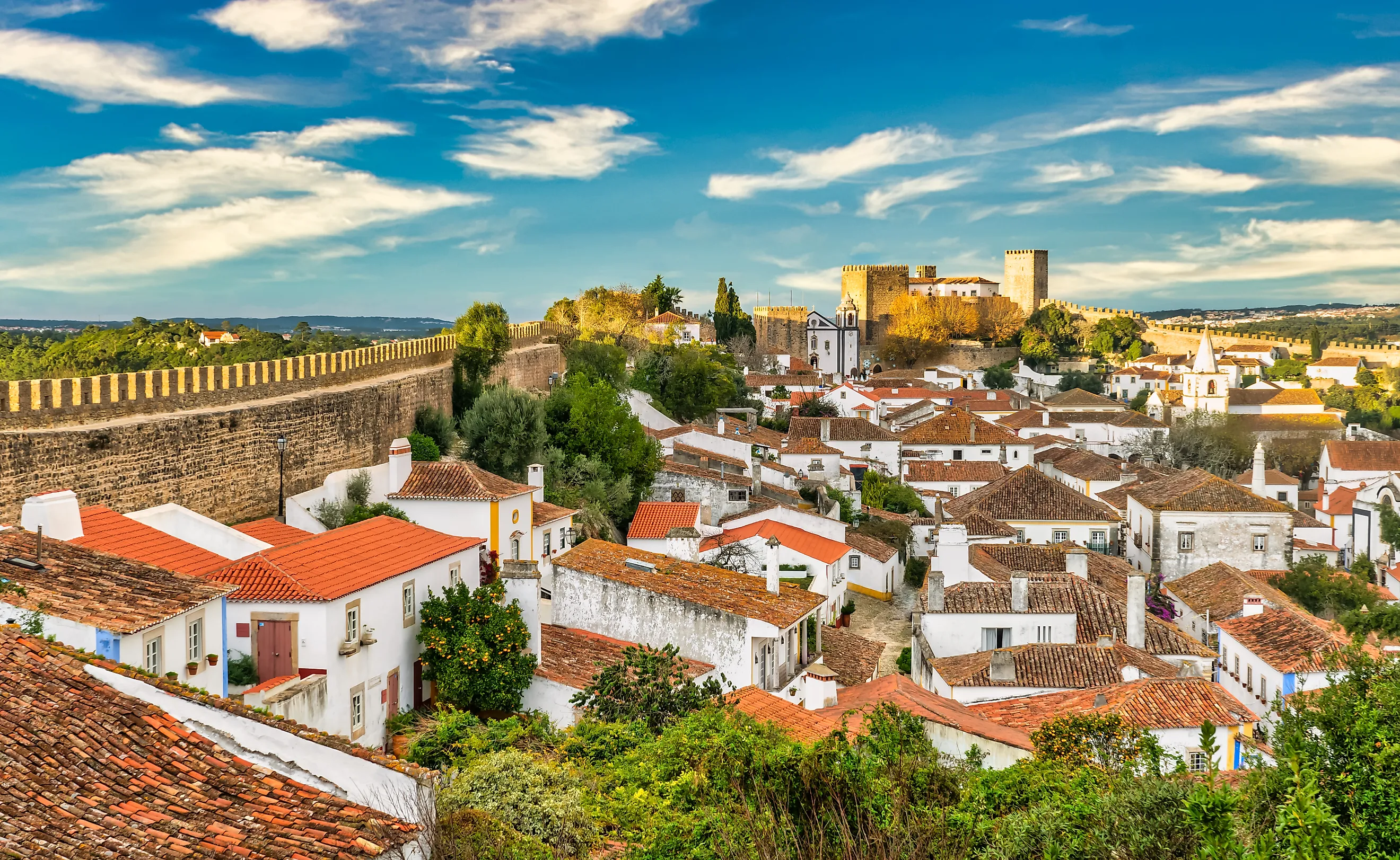View of the wall in the medieval village of Obidos in Portugal.