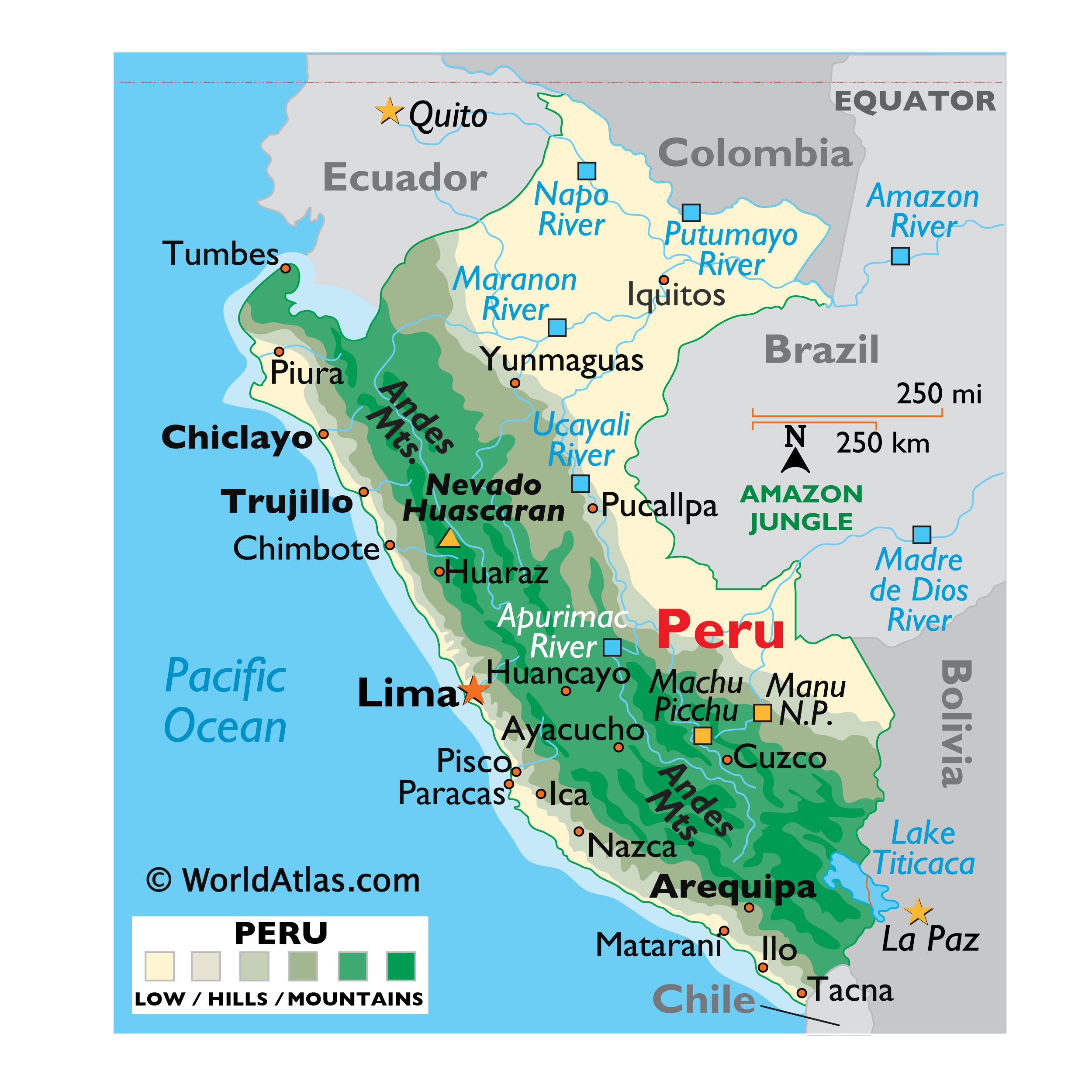 andes mountains on world map