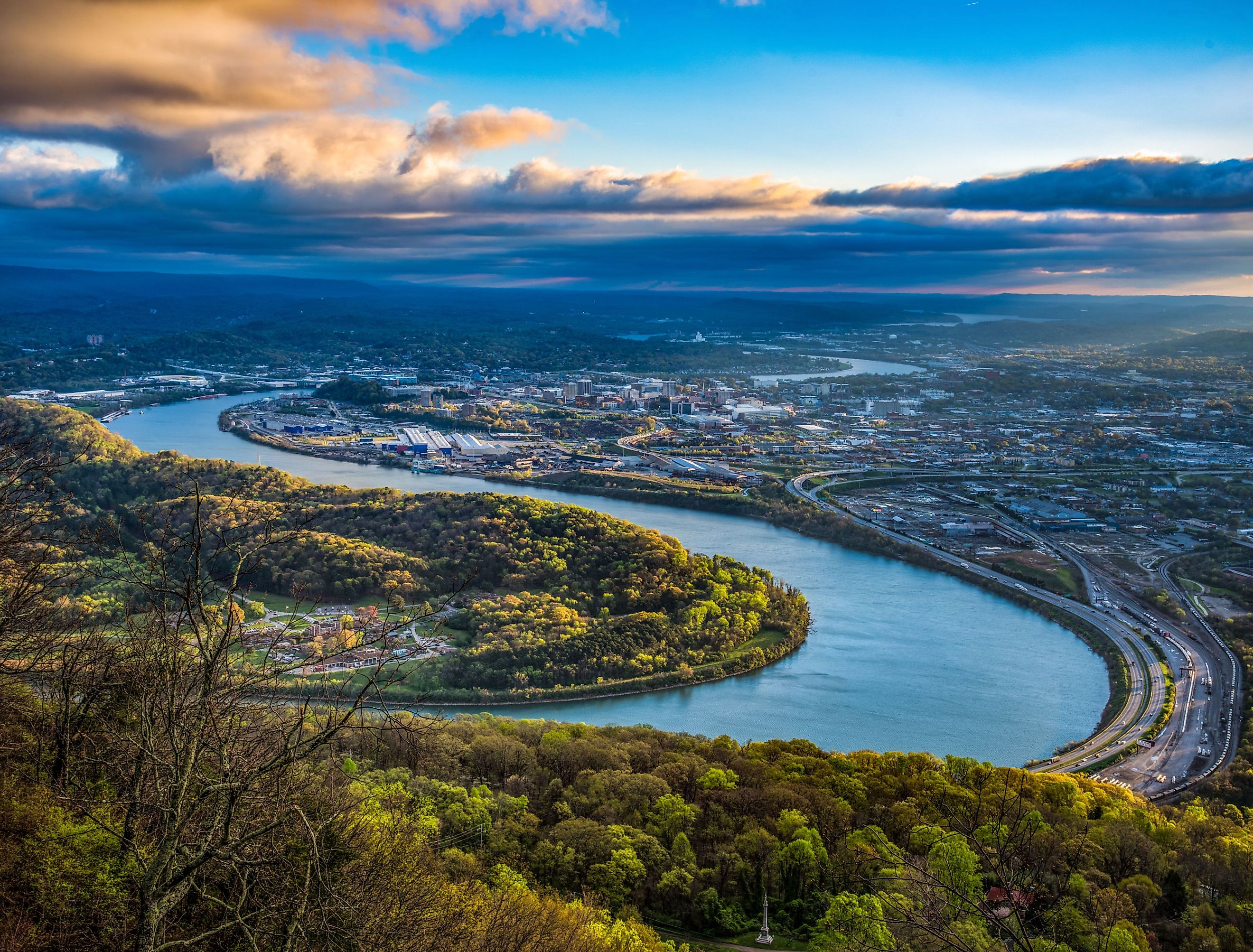 Aerial View of Downtown Chattanooga Tennessee and Tennessee River. Image credit Kevin Ruck via shutterstock