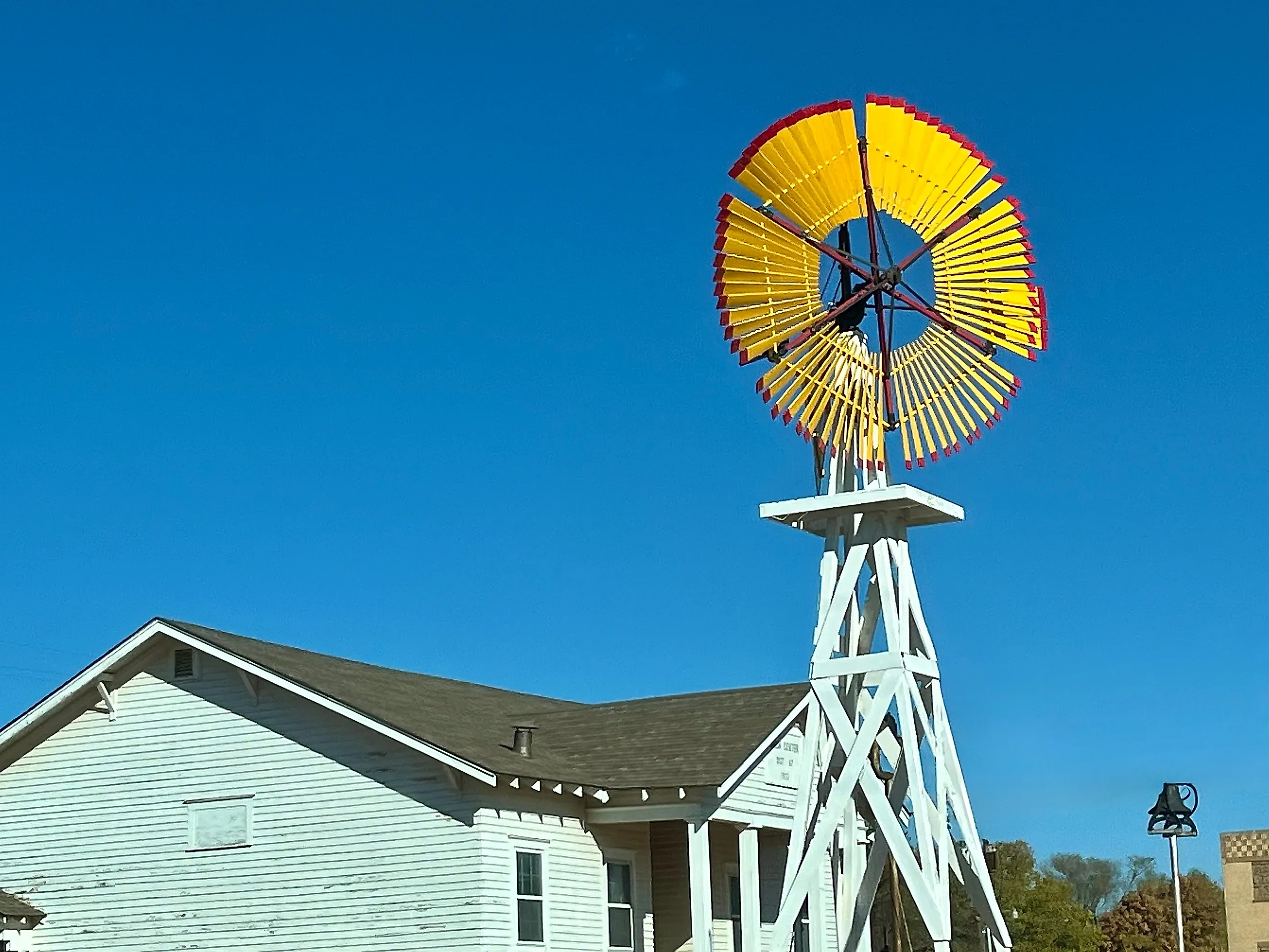 Bright yellow windmill in Shattuck, Oklahoma.