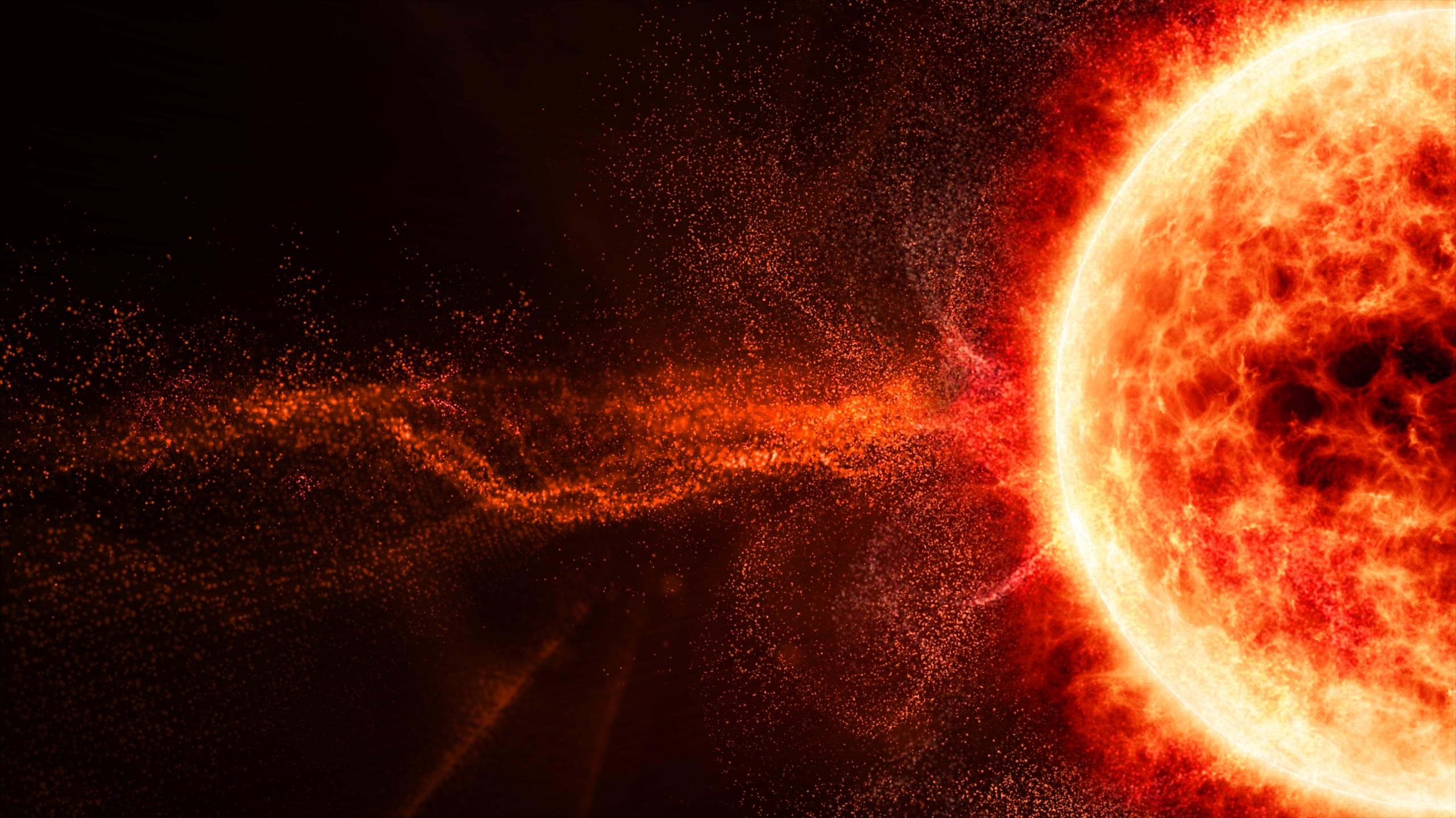 Solar winds are strong air currents blowing from the Sun into space.