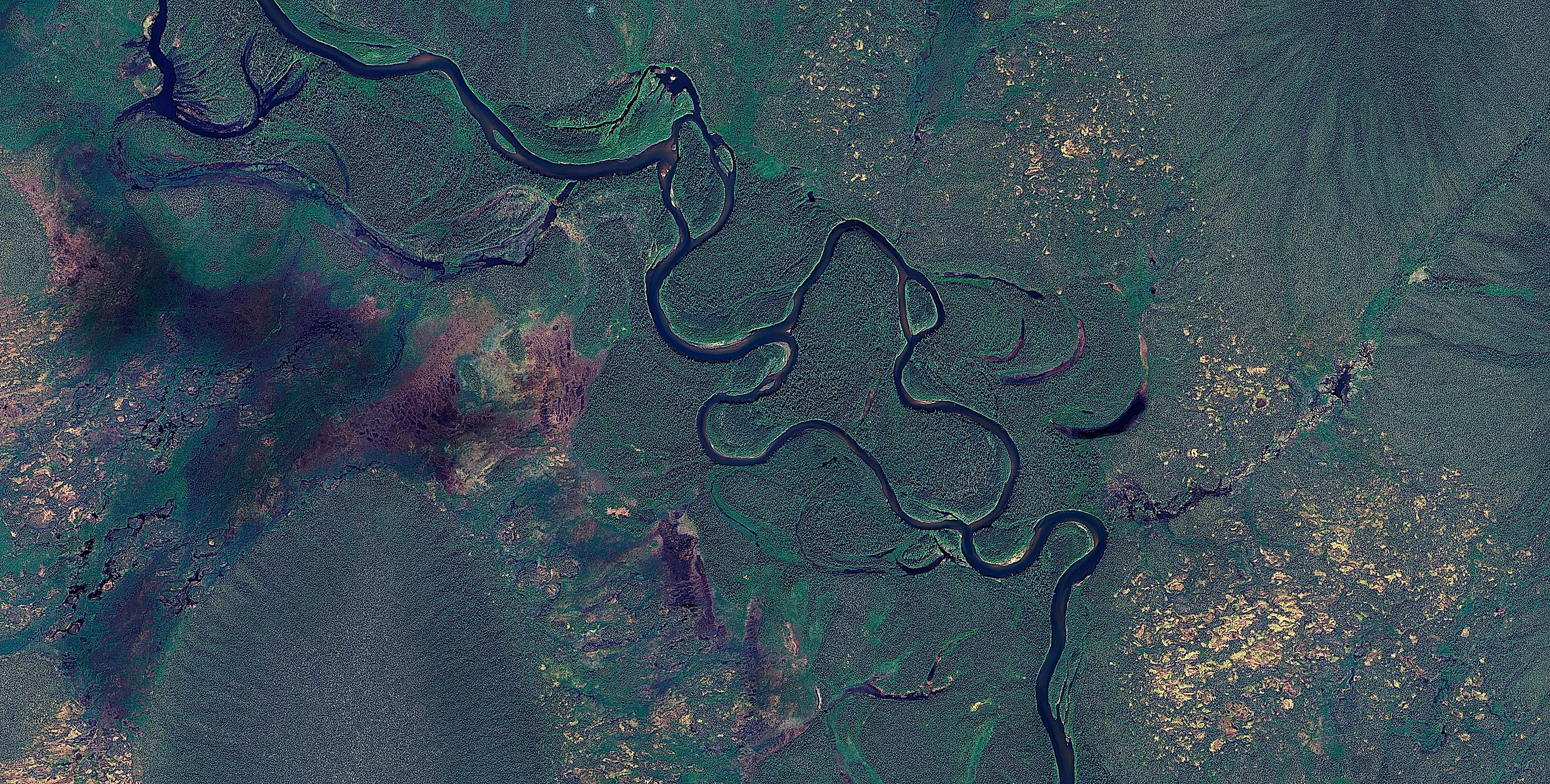 Satellite View of Yukon River Meanders Alaska Boreal Taiga