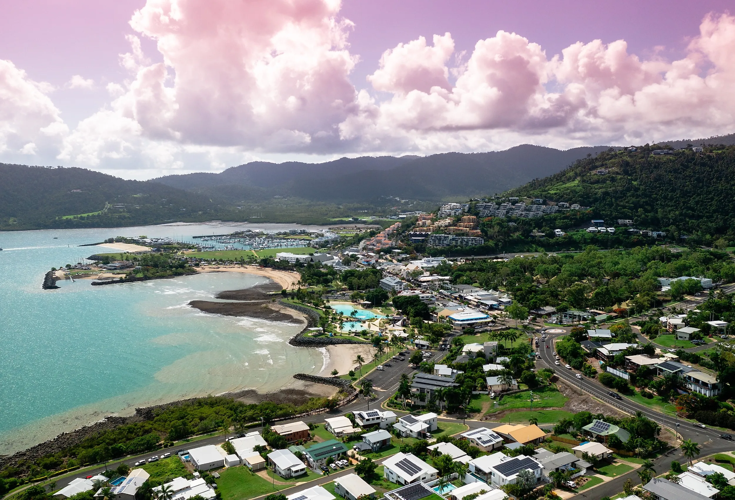 Overlooking Airlie Beach in the Whitsunday Region of Queensland, Australia.