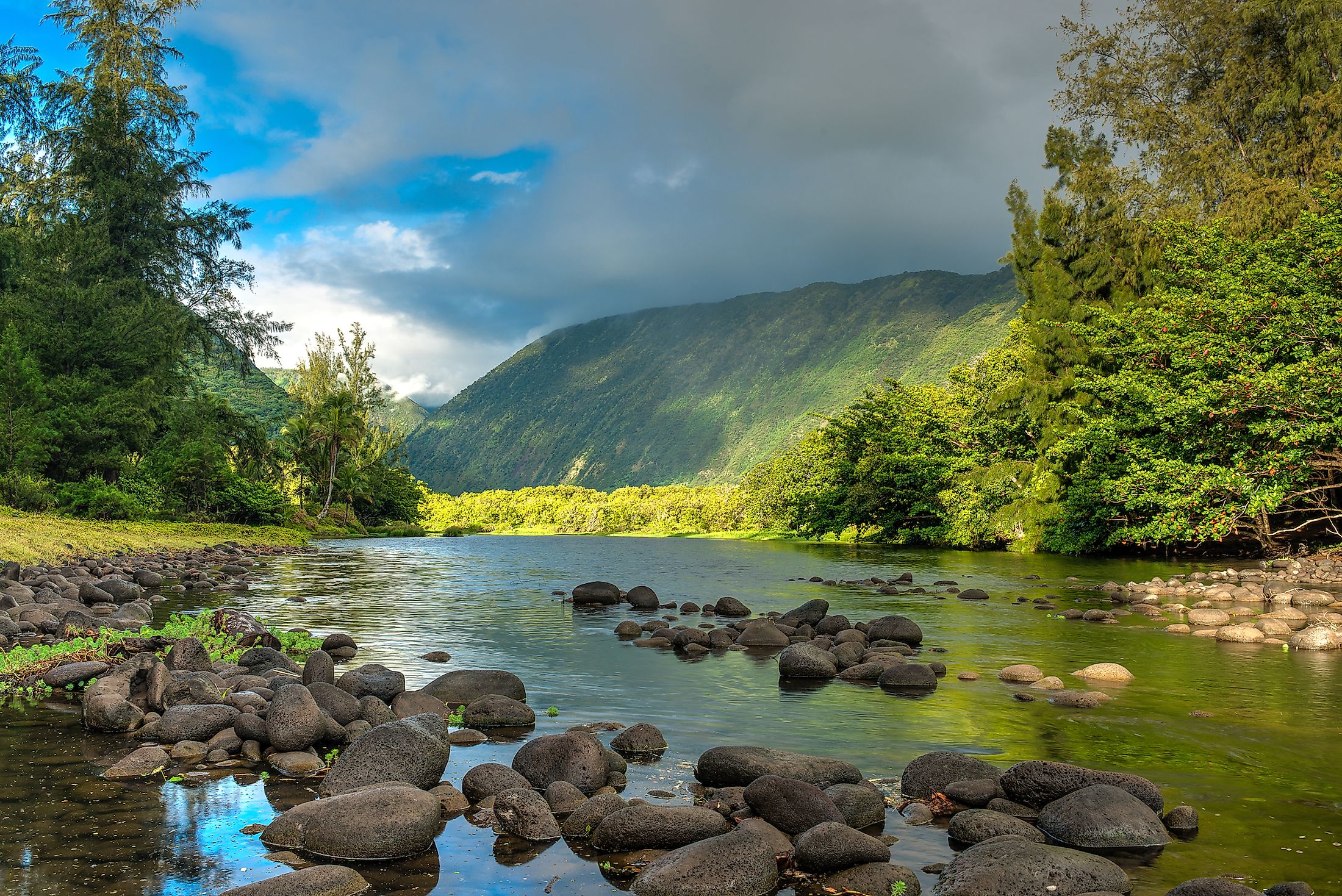 Flowing river in Waipio Valley on Hawaii Big Island