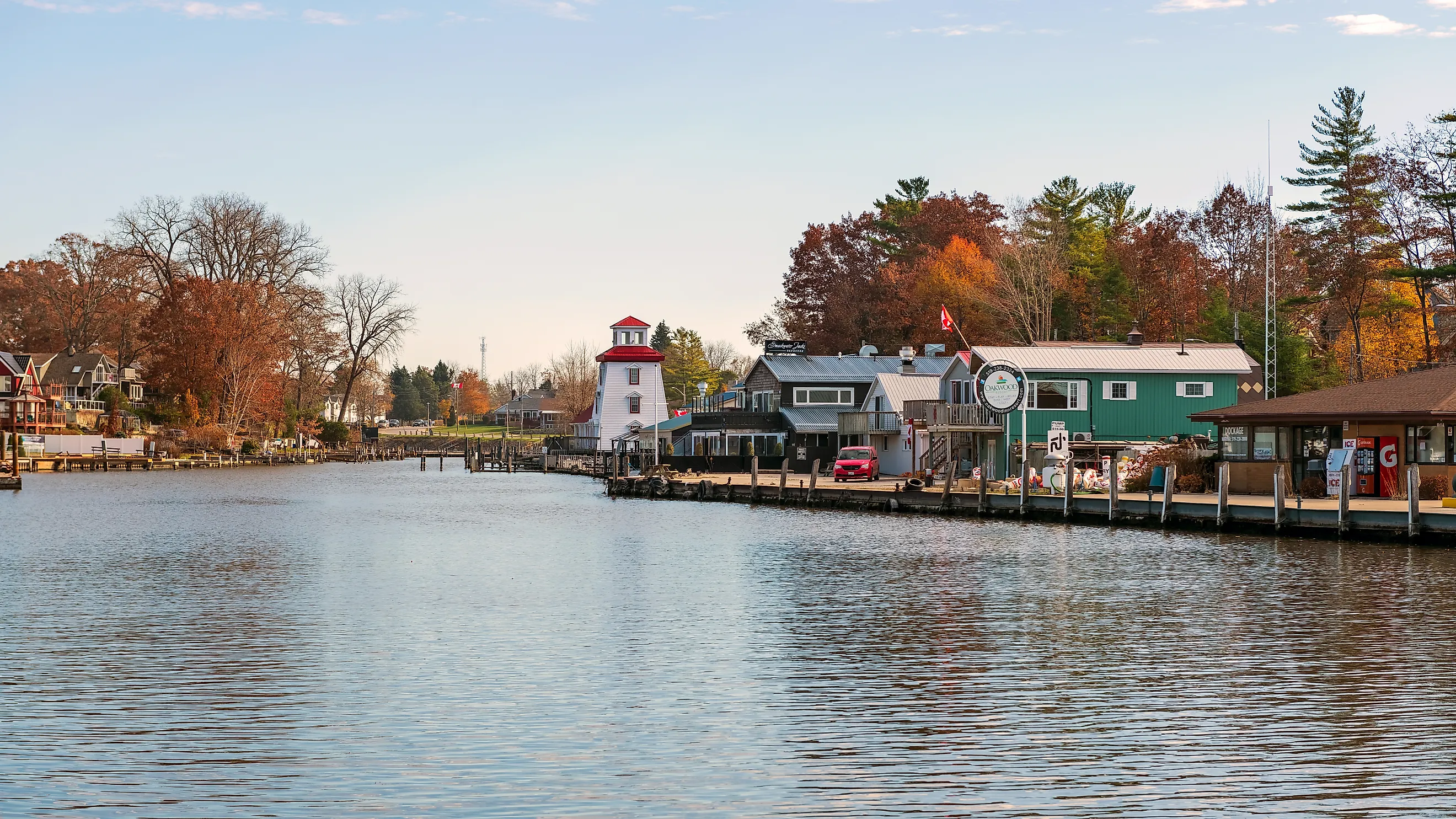 Lighthouse in the harbor in Grand Bend Ontario Canada Editorial credit: Marek Poplawski / Shutterstock.com