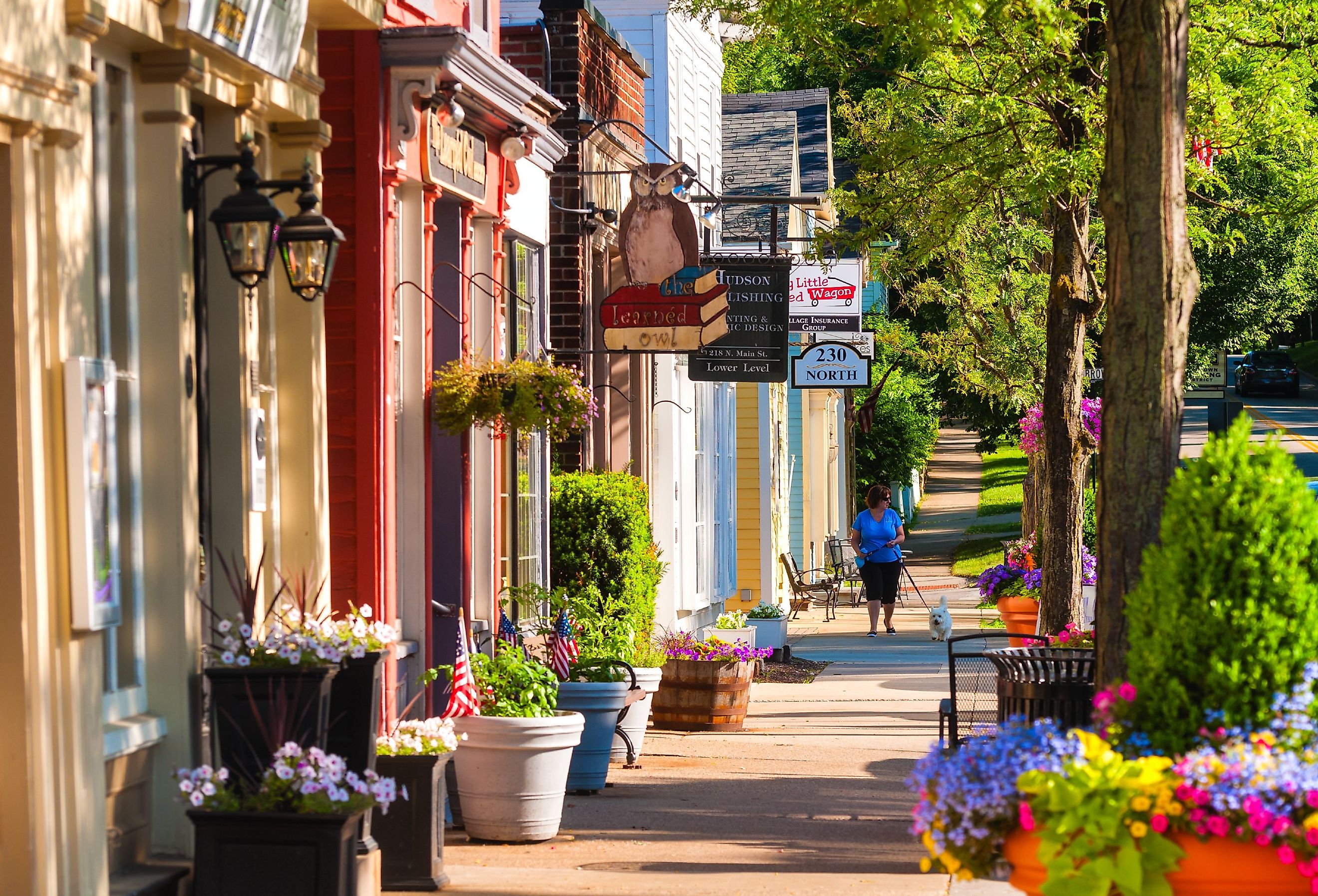 Quaint shops and businesses dating back more than a century line Hudson Ohio's Main Street looking north. Image credit Kenneth Sponsler via Shutterstock