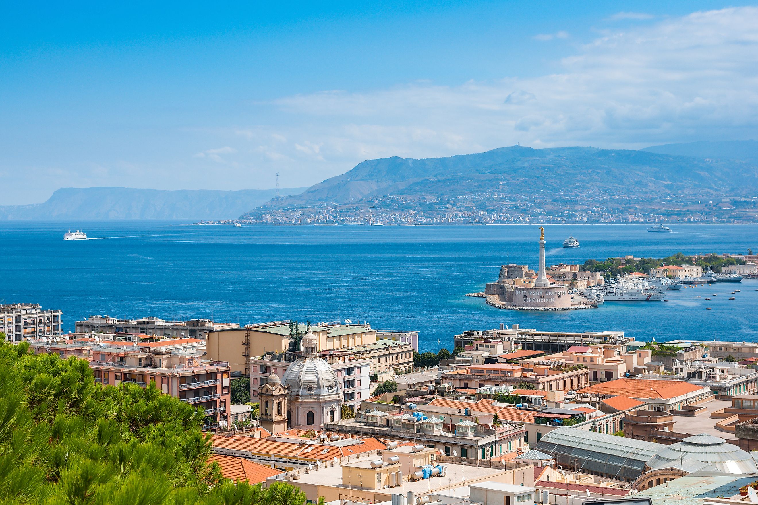 The Strait of Messina seen from Messina, Sicily.
