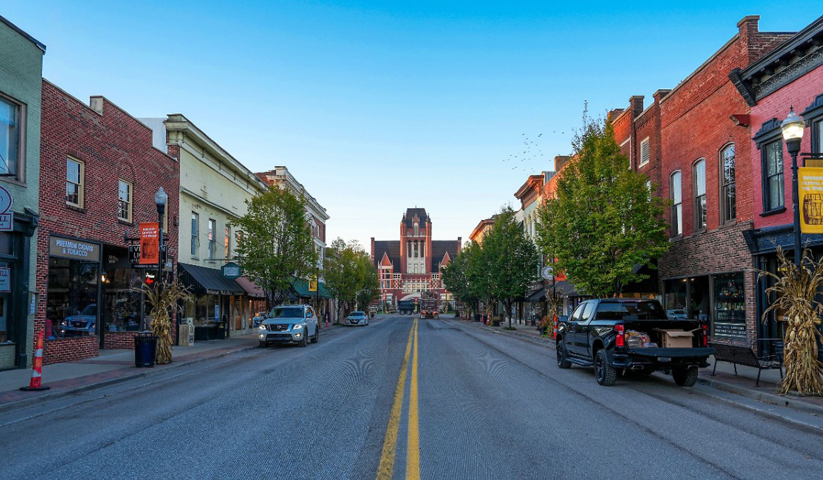 Brick buildings along the main street in Bardstown, Kentucky. Image by Jason Busa via Shutterstock.