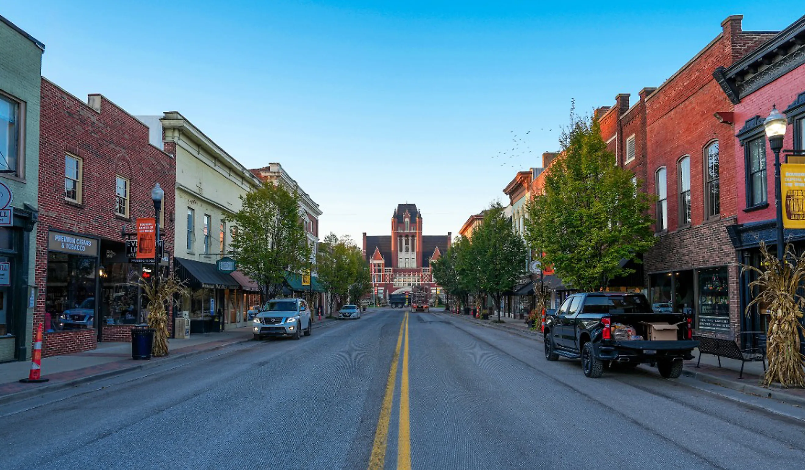 Brick buildings along the main street in Bardstown, Kentucky. Image credit Jason Busa via Shutterstock