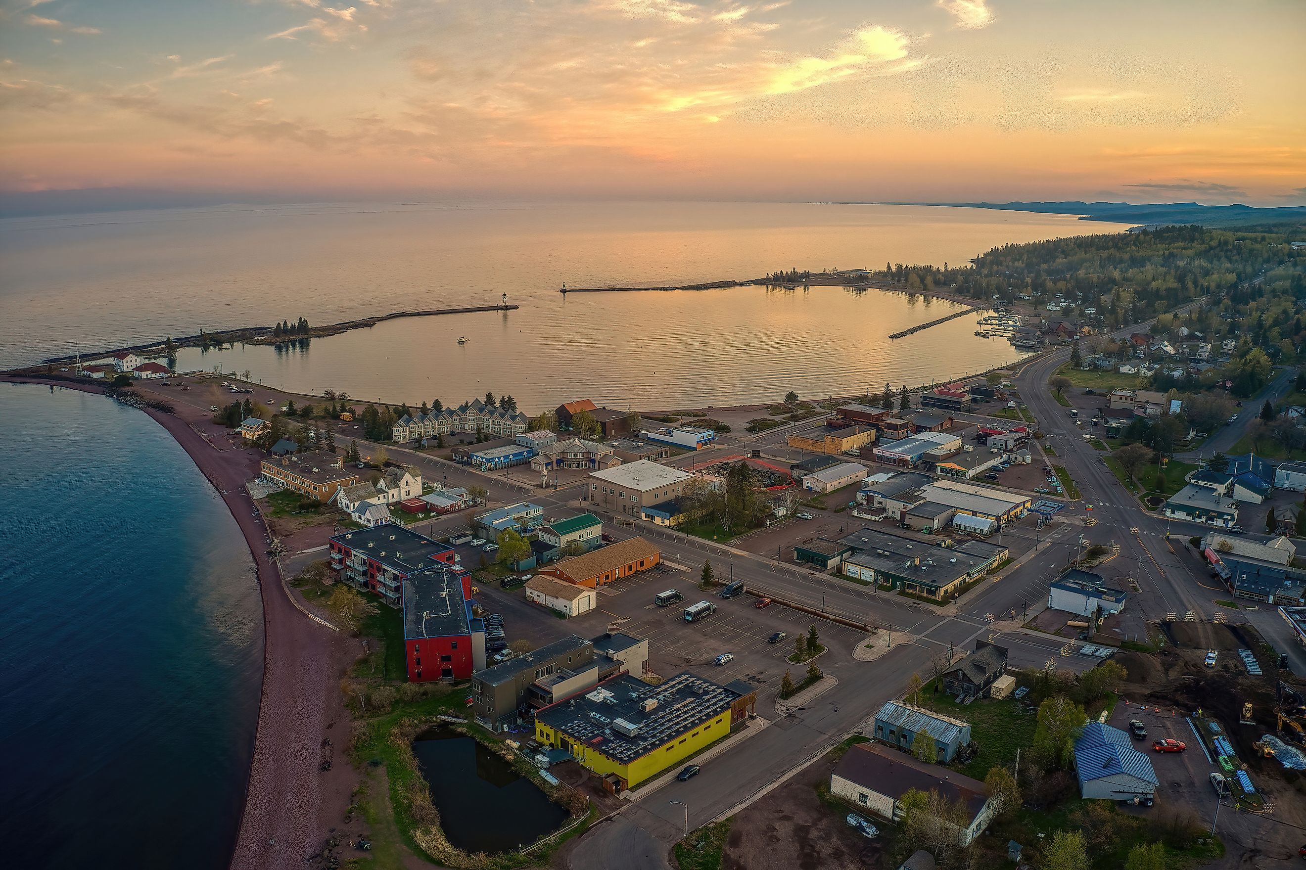 Aerial view of Grand Marais, Minnesota.