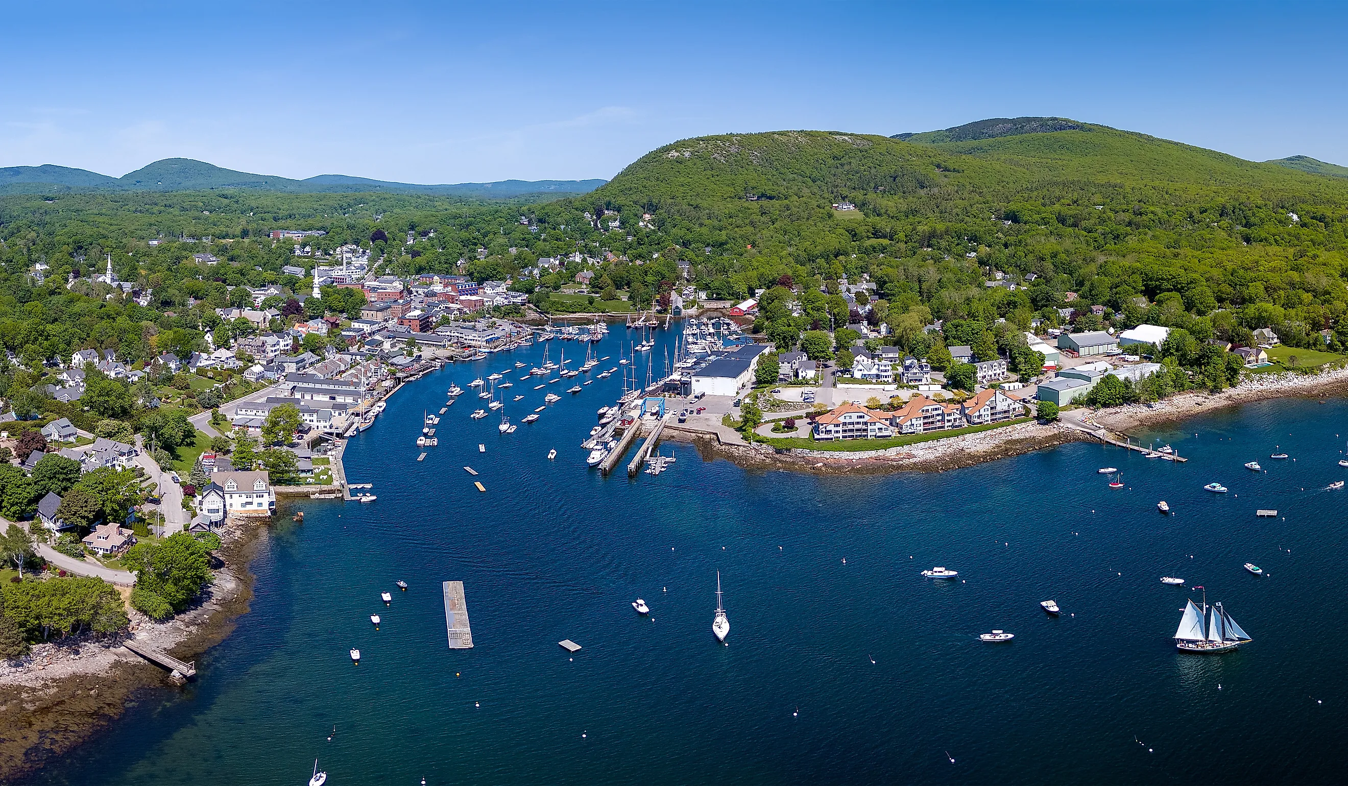 Aerial view of Camden, Maine.