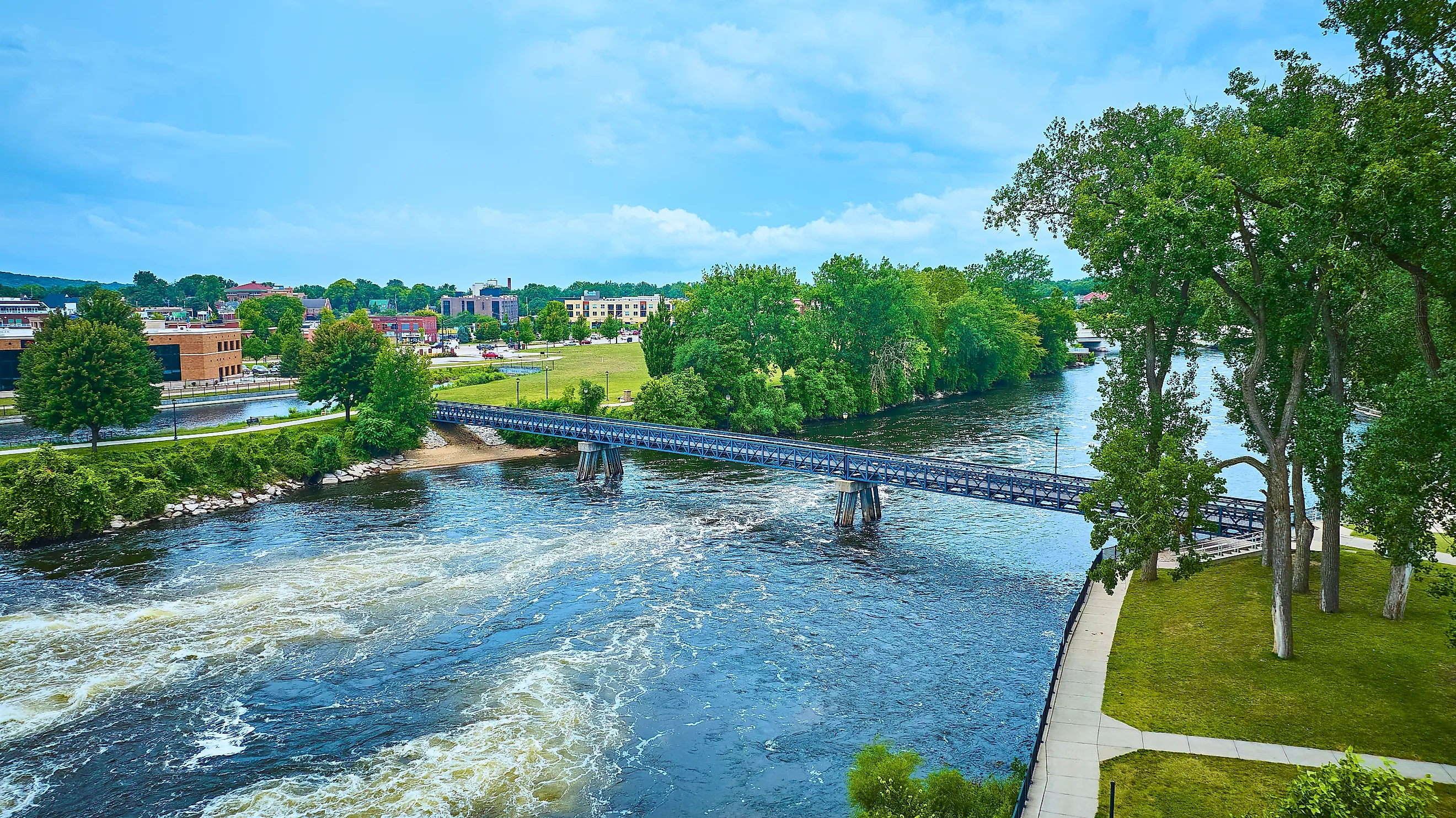 Blue Pedestrian Bridge over St. Joseph River in Mishawaka.