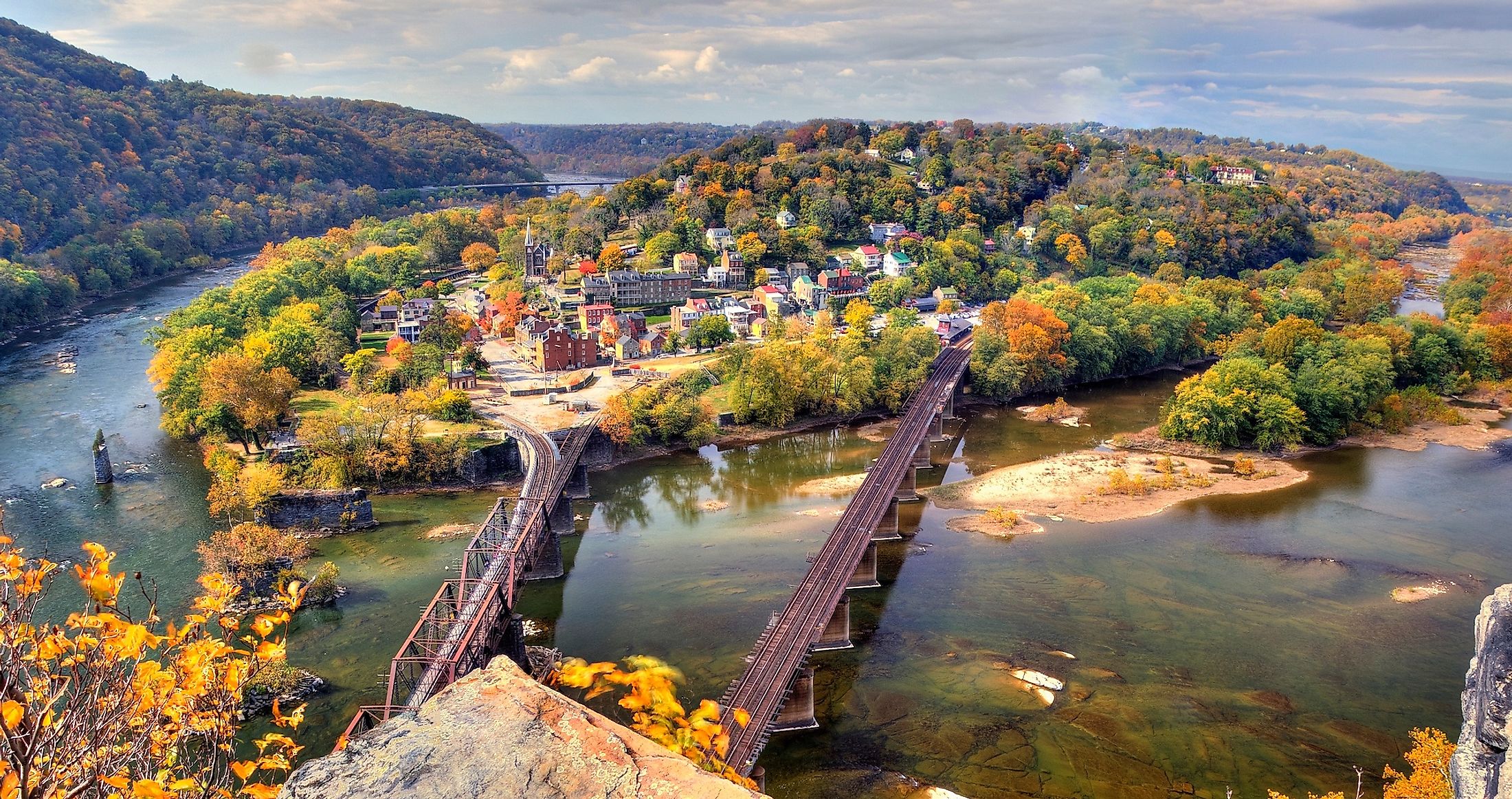 Aerial view of Harpers Ferry, West Virginia.