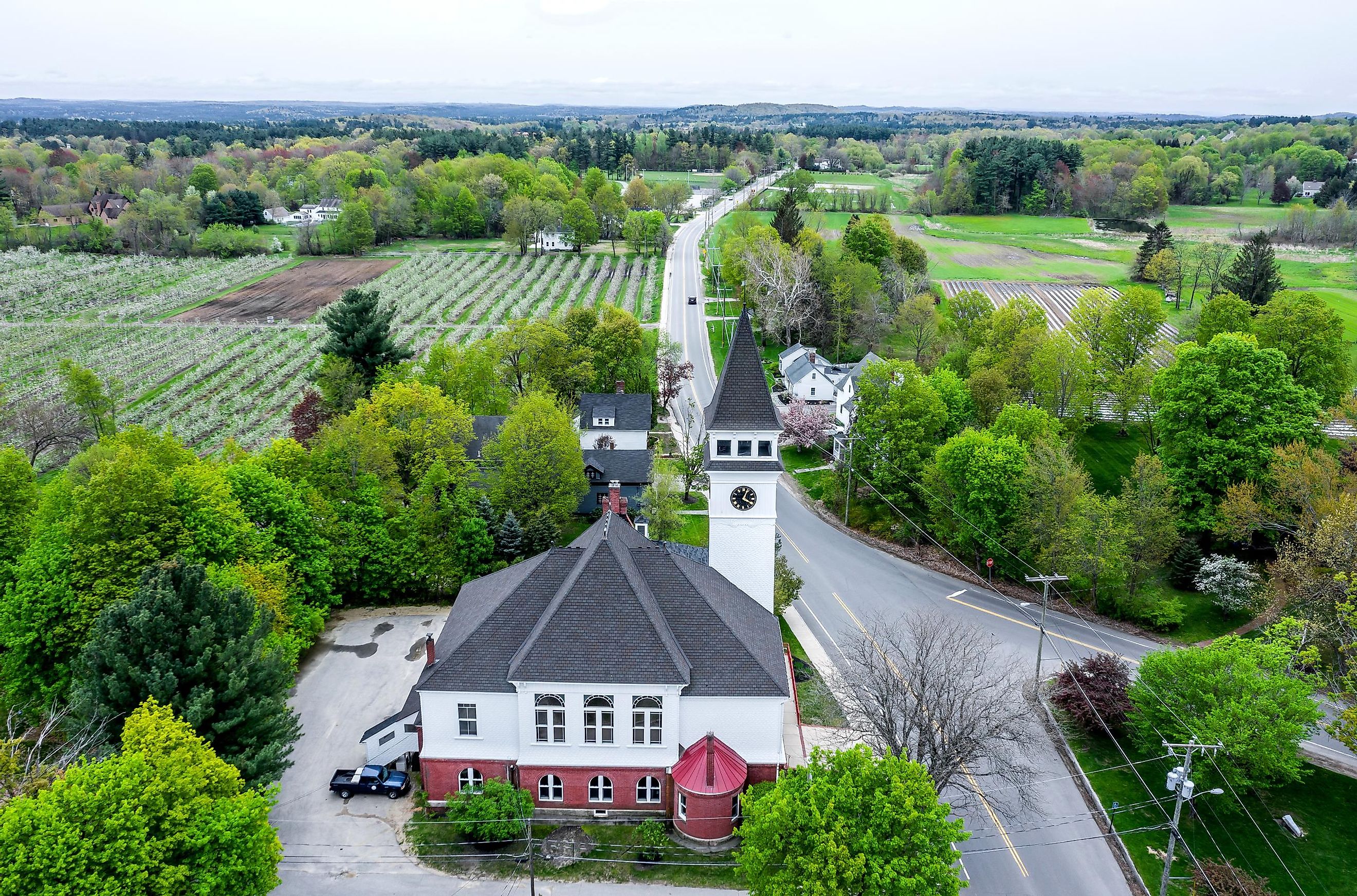 Aerial view of Hollis, New Hampshire in late spring